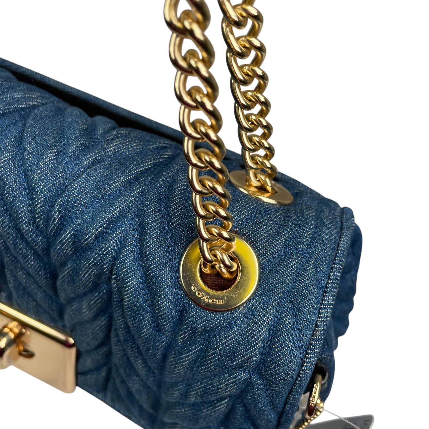 Coach Cassidy Denim Twist Quilted 2-Way Flap Turn-Lock Crossbody Shoulder Purse