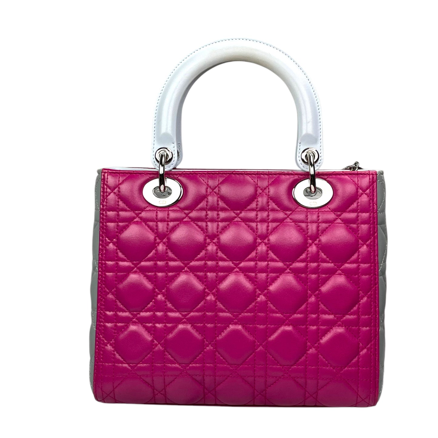 Christian Dior Lady Dior Cannage Limited Tri-Color Magenta Pale Blue Gray Purse