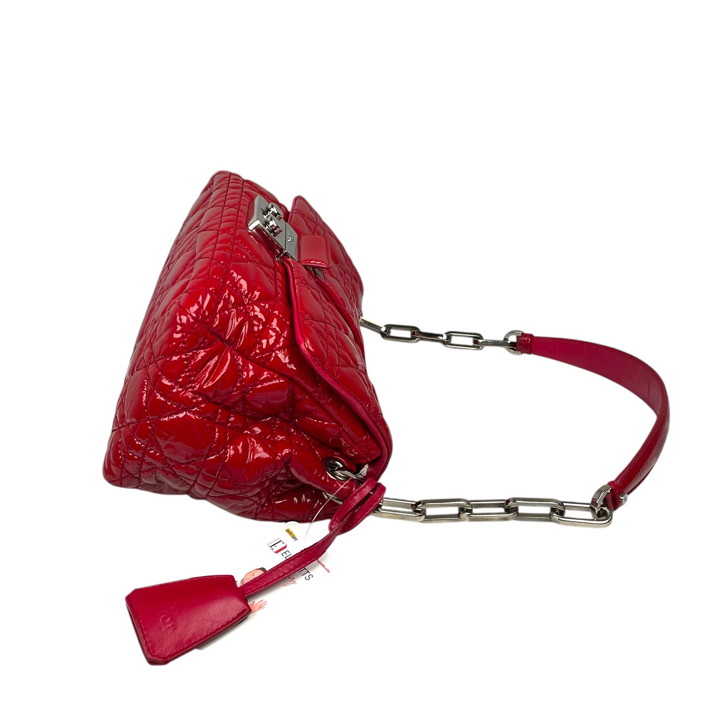 Christian Dior Red New Lock Patent Cannage Quilted Flap Shoulder Chain Purse