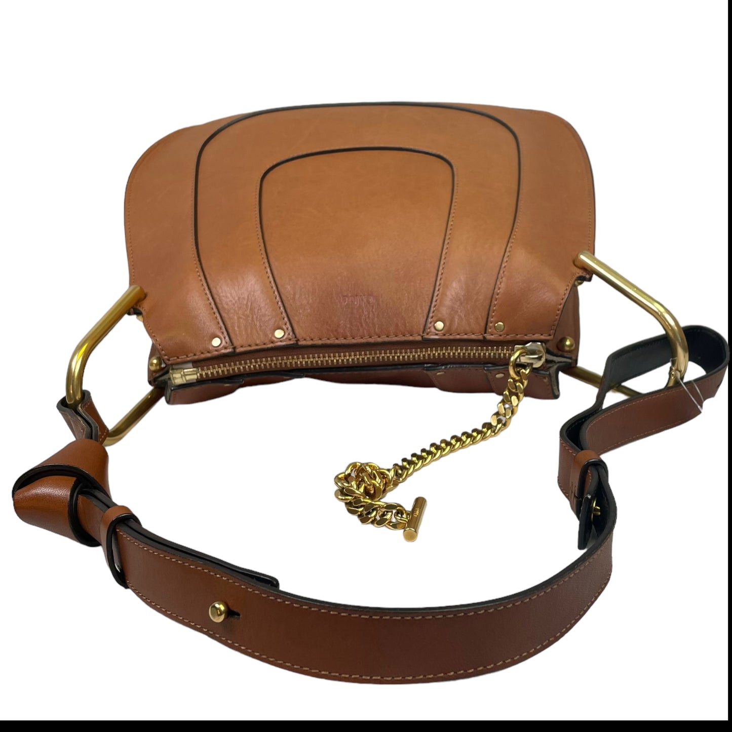 Chloe Haley Calf Skin Equestrian Bourbon Brown Bucket 2 Way Crossbody Shoulder Purse