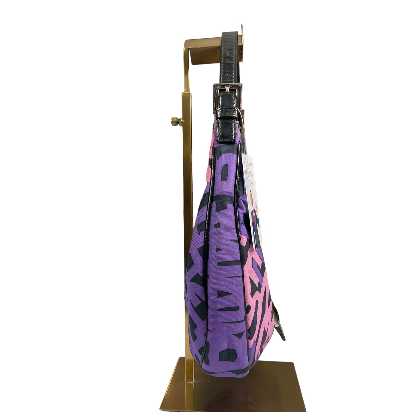 Fendi FF Croissant Graffiti Monogram Purple Black Patent Leather Sterling Shoulder Purse