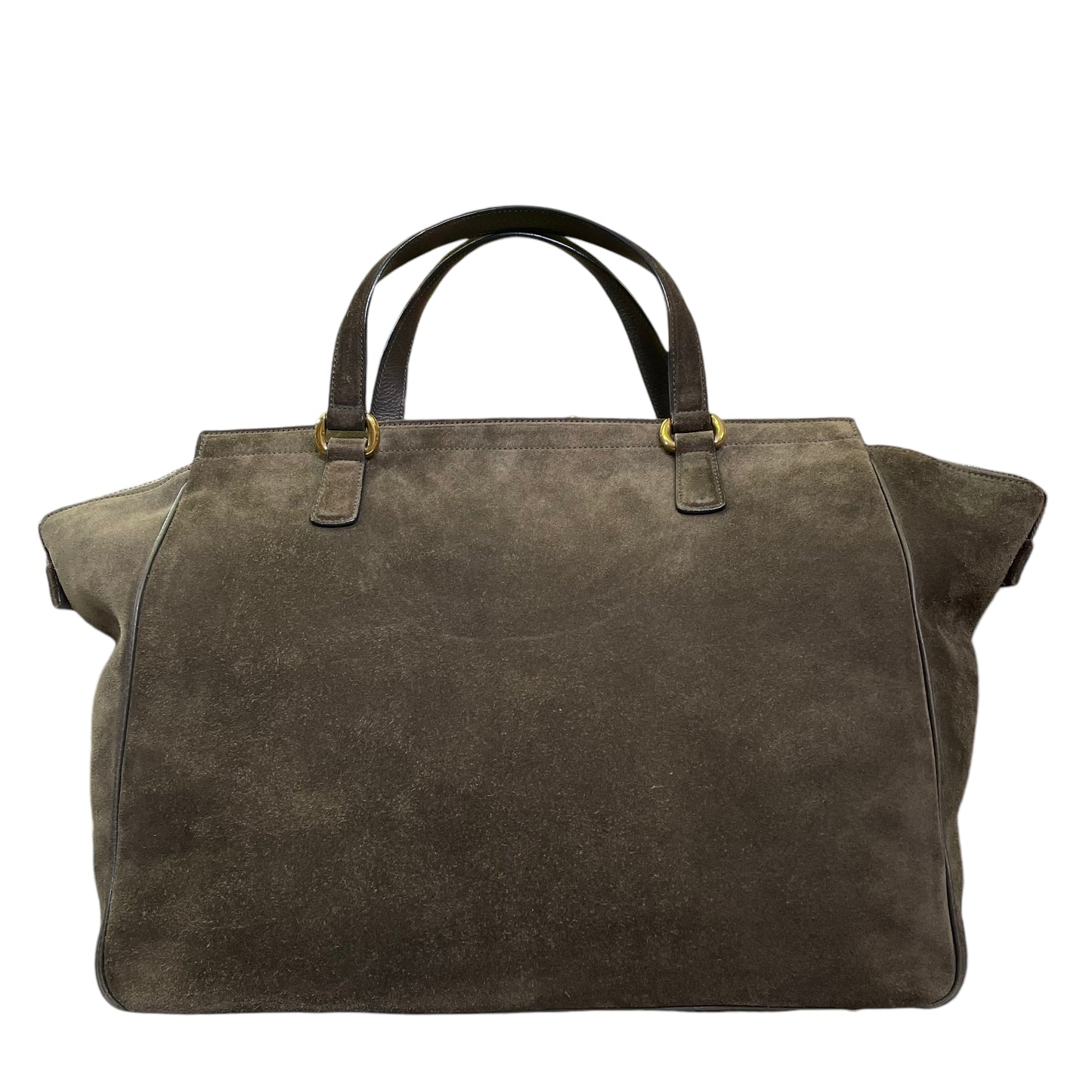 Gucci GG 1973 Top Handle Blondie XL Brown Suede Flap Satchel Travel Boston Bag