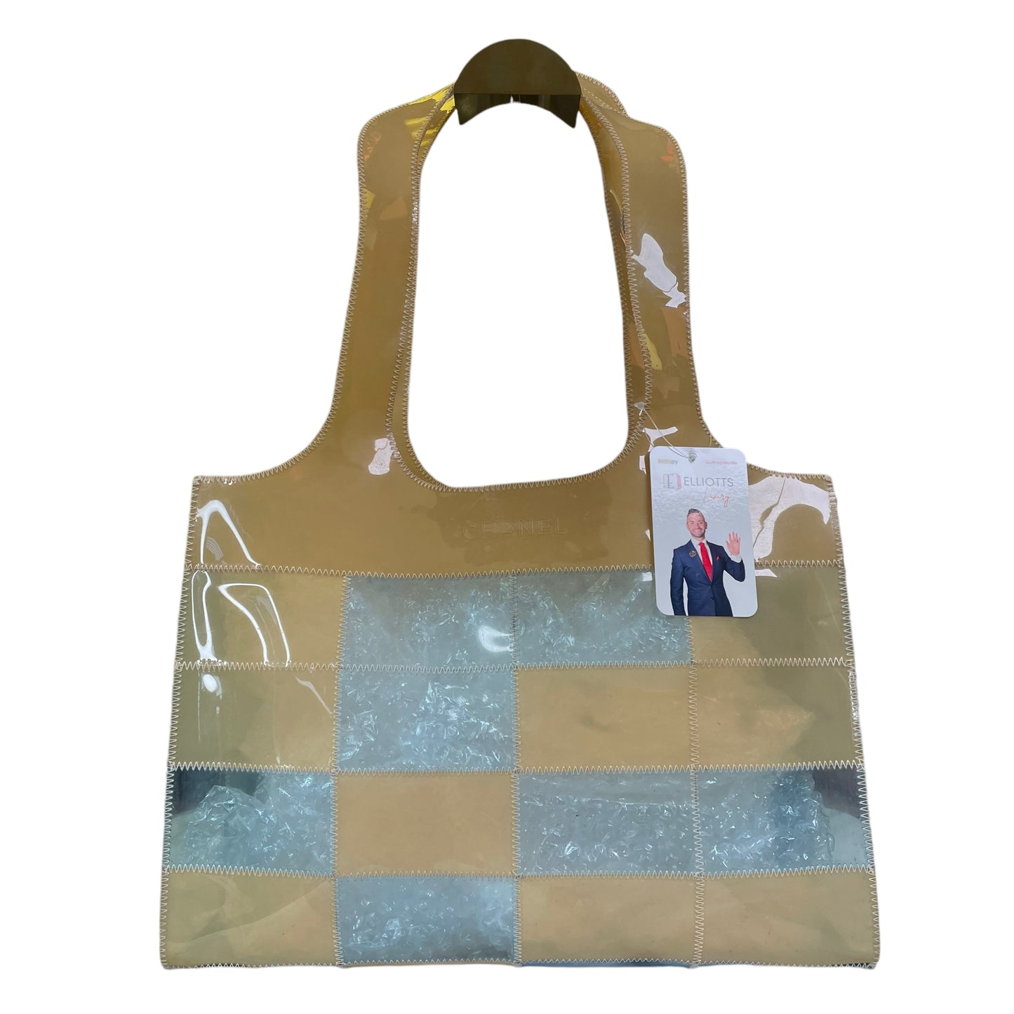 CHANEL Choco Cuba PVC Vinyl Patchwork Zig-Zag Stitch Travel Beach Tote
