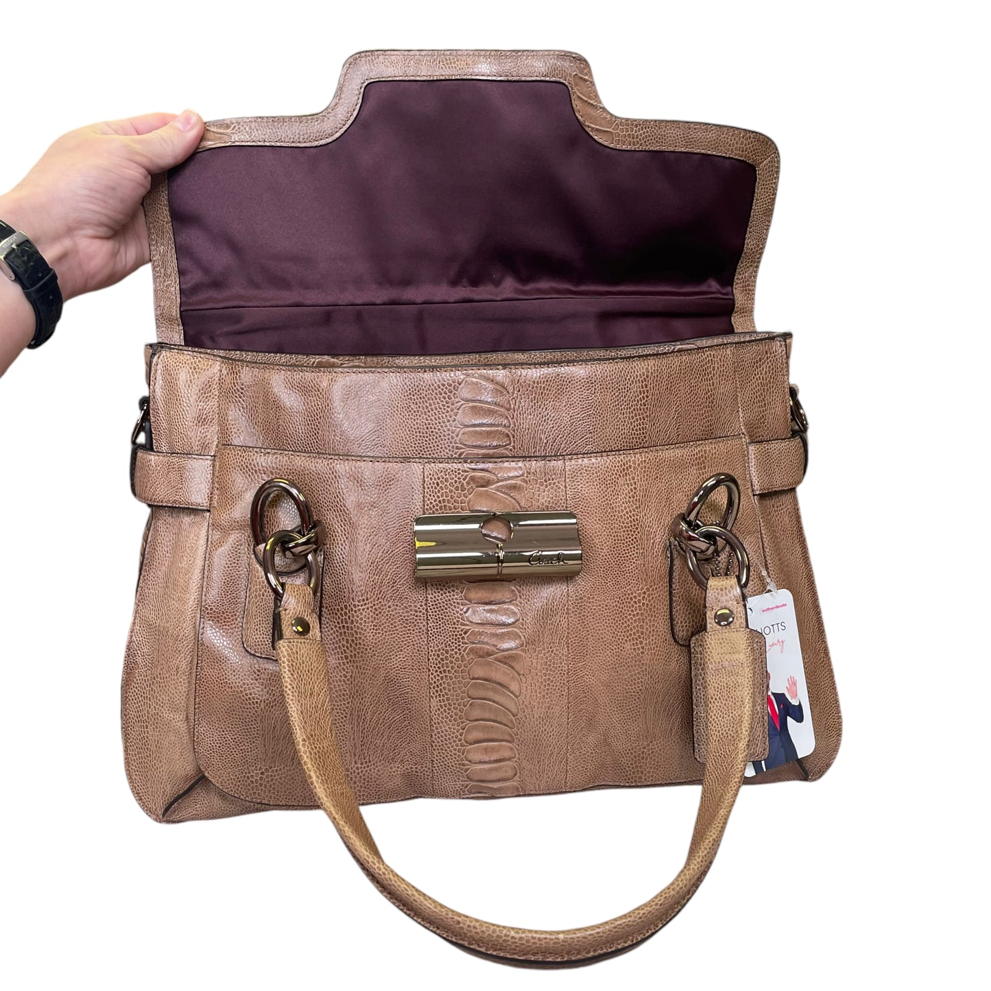 Coach Kristen Limited Briefcase Satchel Flap Snakeskin Embossed Gunmetal Purse