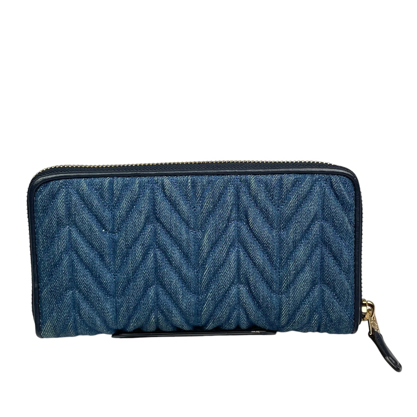 Coach Madison Denim Twist Long Navy Blue Leather Gold Trim Zip Around Wallet