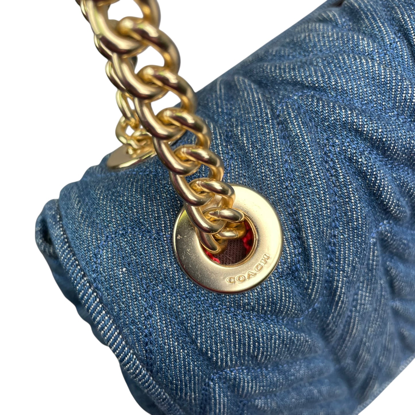 Coach Cassidy Denim Twist Quilted 2-Way Flap Turn-Lock Crossbody Shoulder Purse