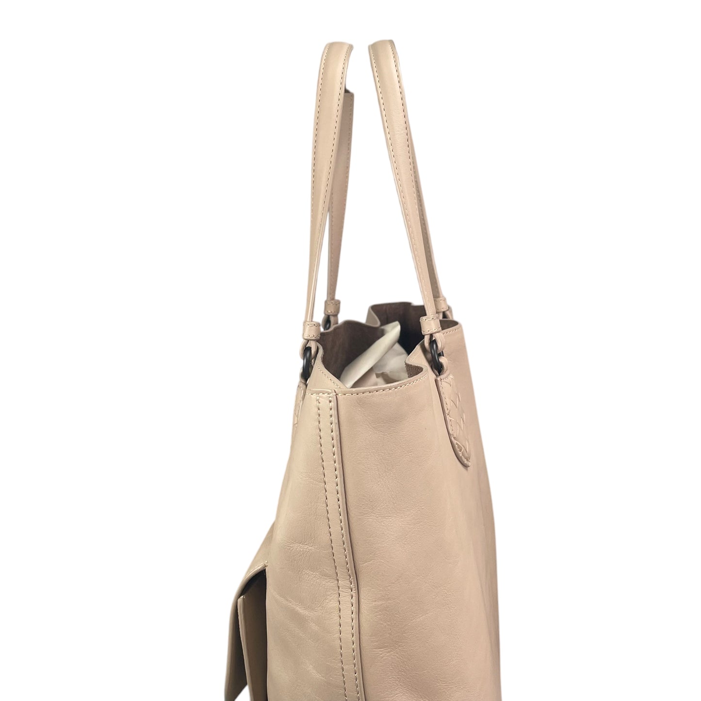 Bottega Veneta Pale Pink Gunmetal Leather Vertical Shopper Work Tote Bag Purse