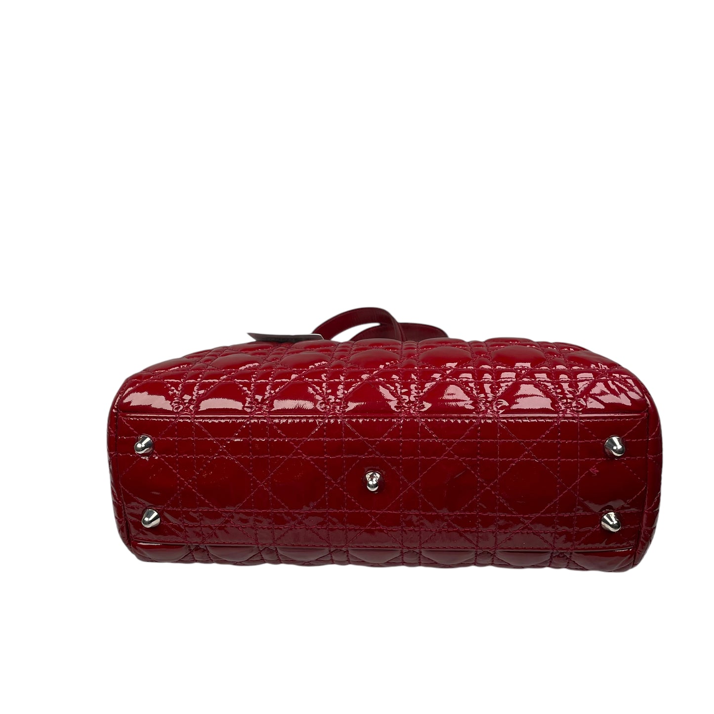Christian Dior Lady Dior Soft Cannage Patent Quilted Silver Med Shoulder Purse
