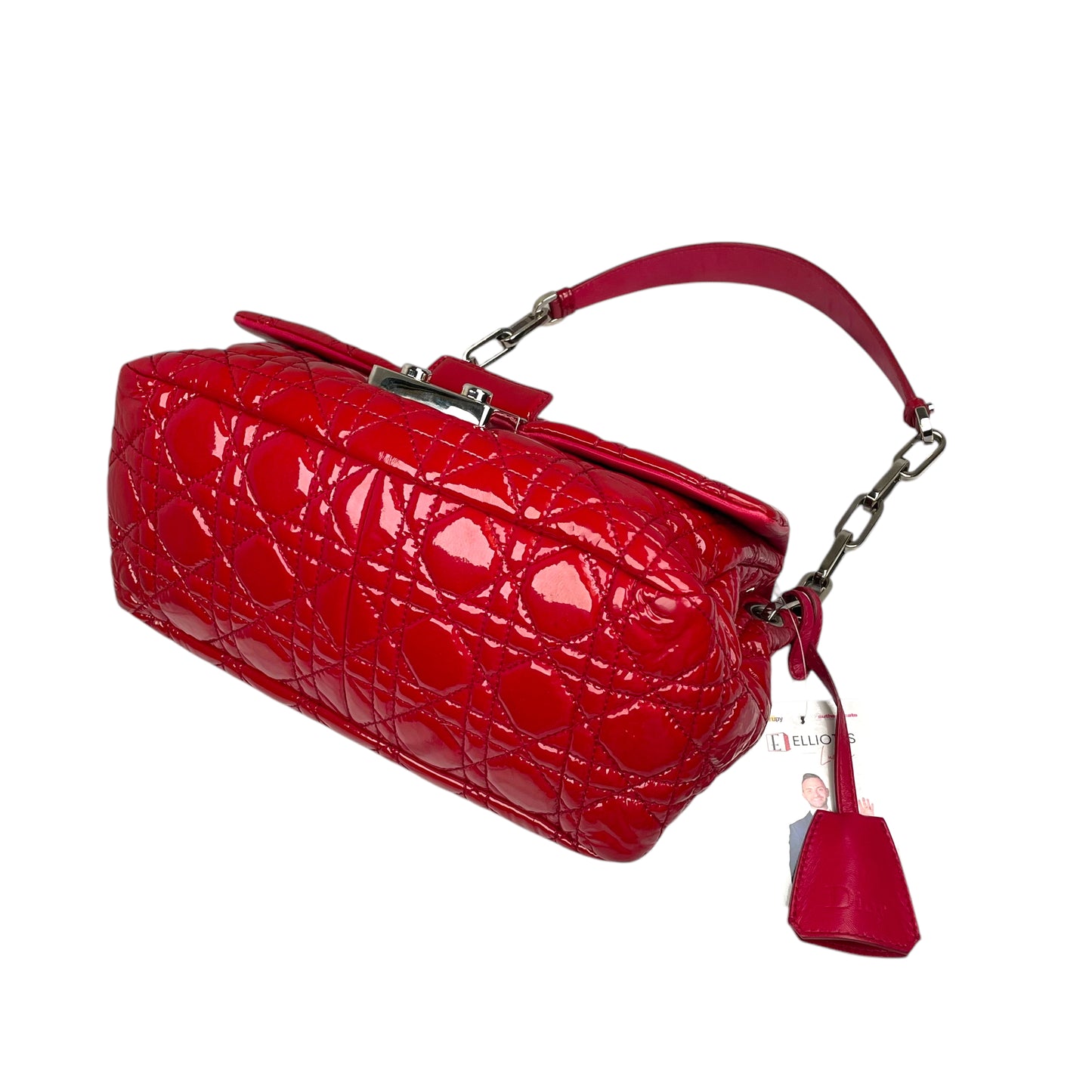 Christian Dior Red New Lock Patent Cannage Quilted Flap Shoulder Chain Purse