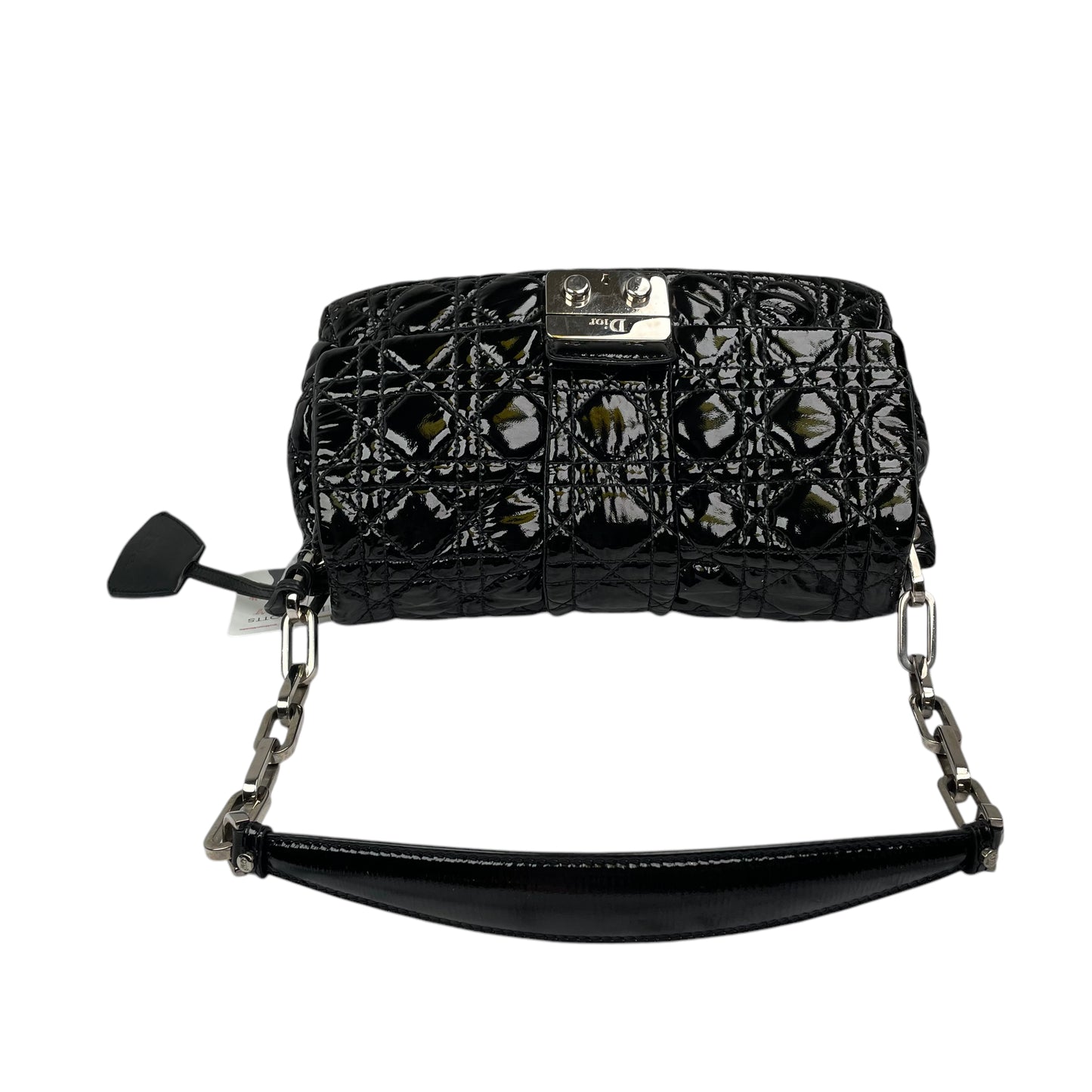 Christian Dior Black New Lock Patent Cannage Quilted Flap Shoulder Chain Purse