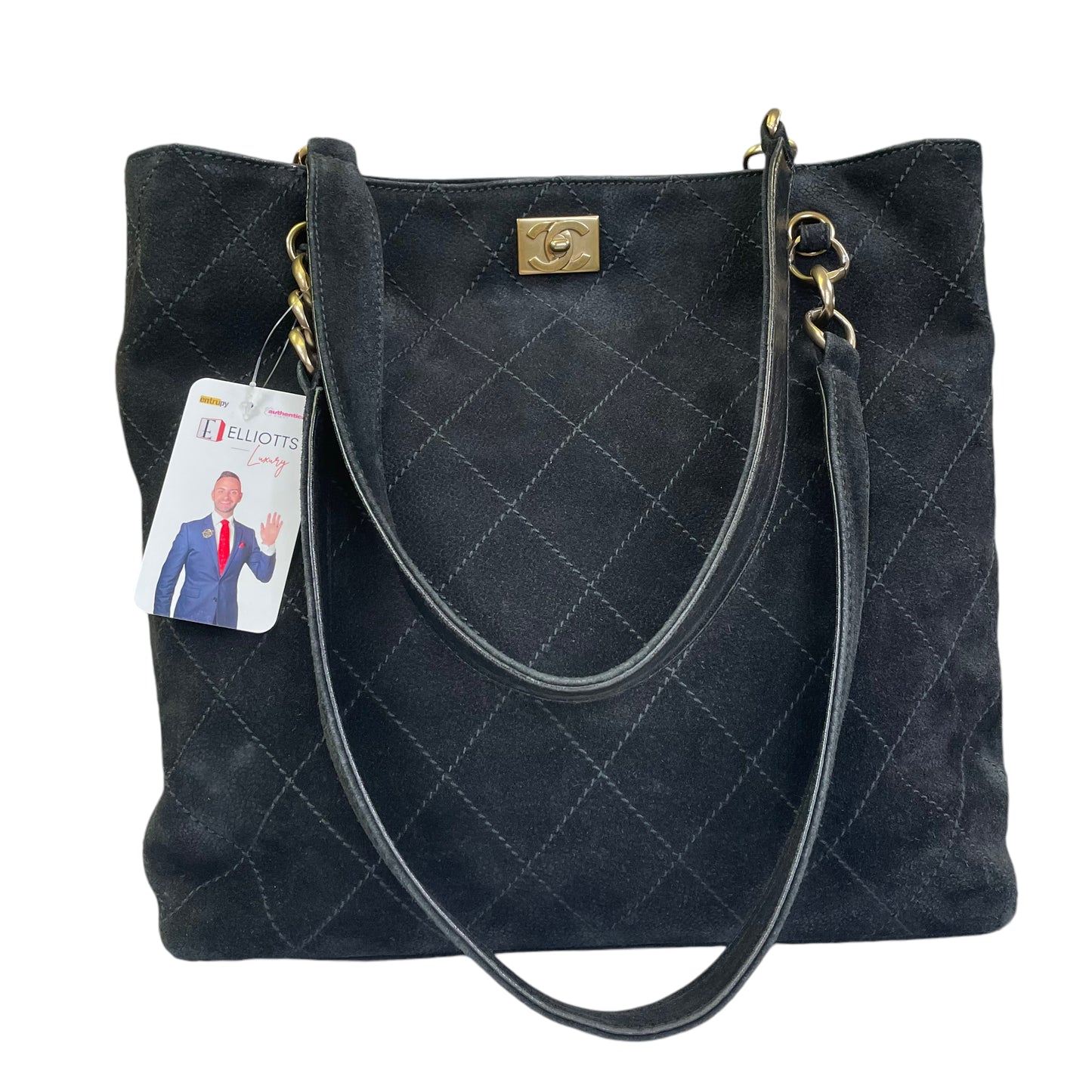 Chanel CC Wildstitch Black Slim Business Tote Brushed Bronze Shoulder Purse