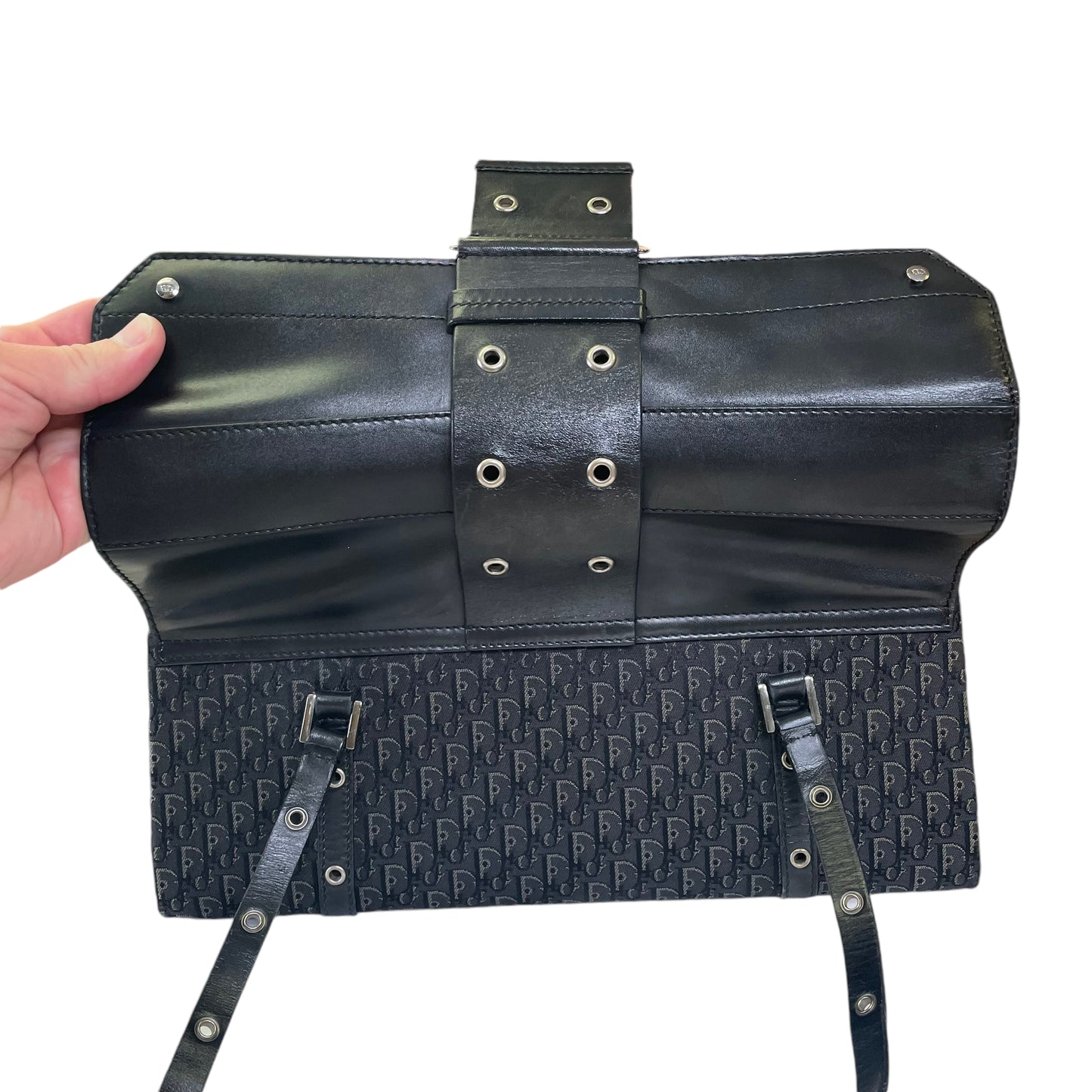 Christian Dior Diorissimo Street Chic East West Leather Trotter Monogram Shoulder Leather Black Purse