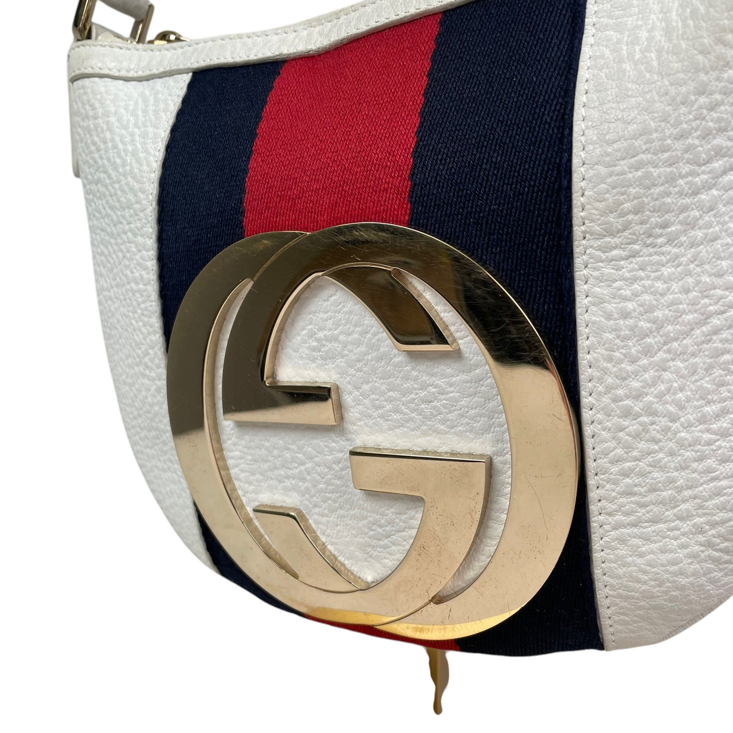 Gucci GG Sherry Blondie White Small Pebbled Gold Tone Hardware Shoulder Purse