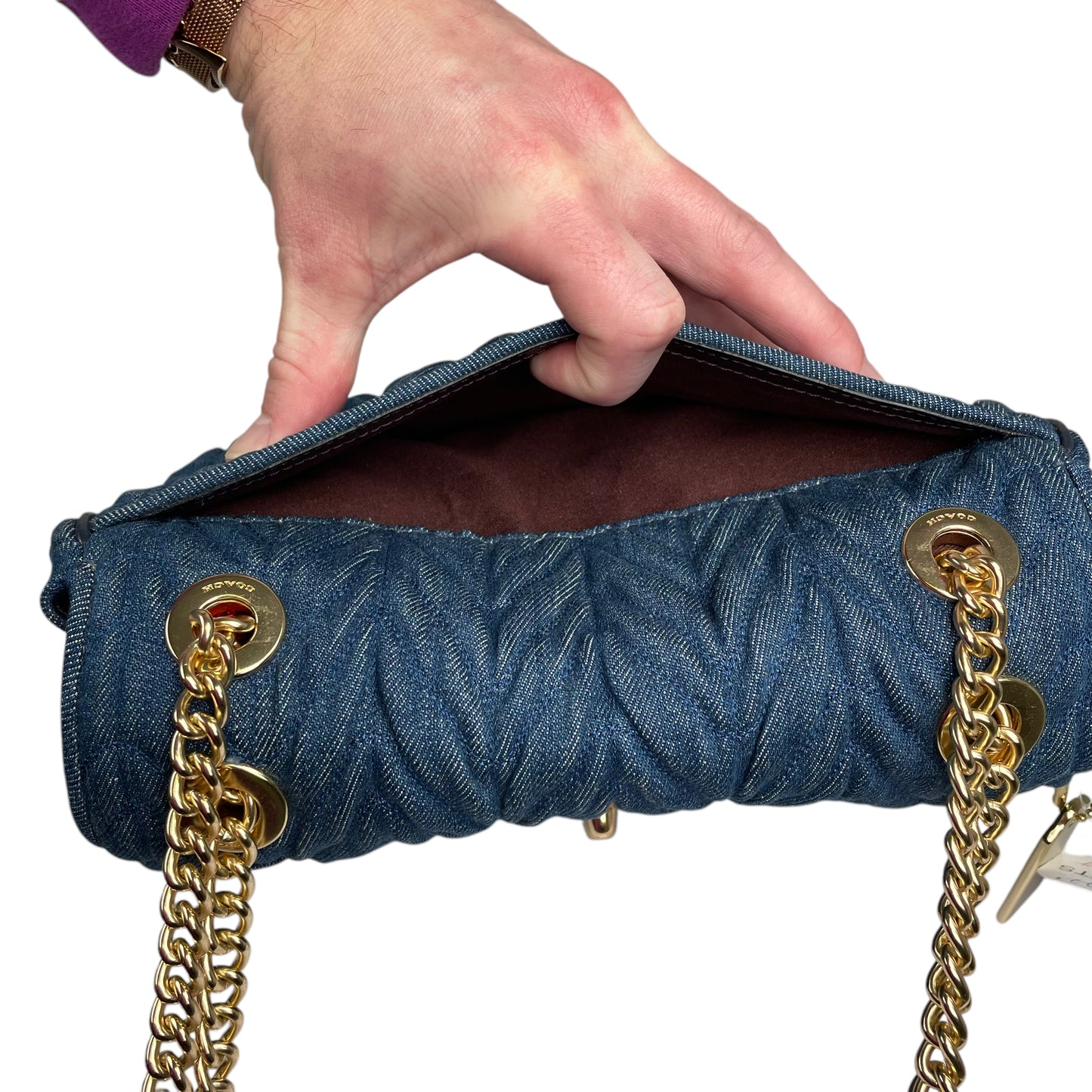 Coach Cassidy Denim Twist Quilted 2-Way Flap Turn-Lock Crossbody Shoulder Purse