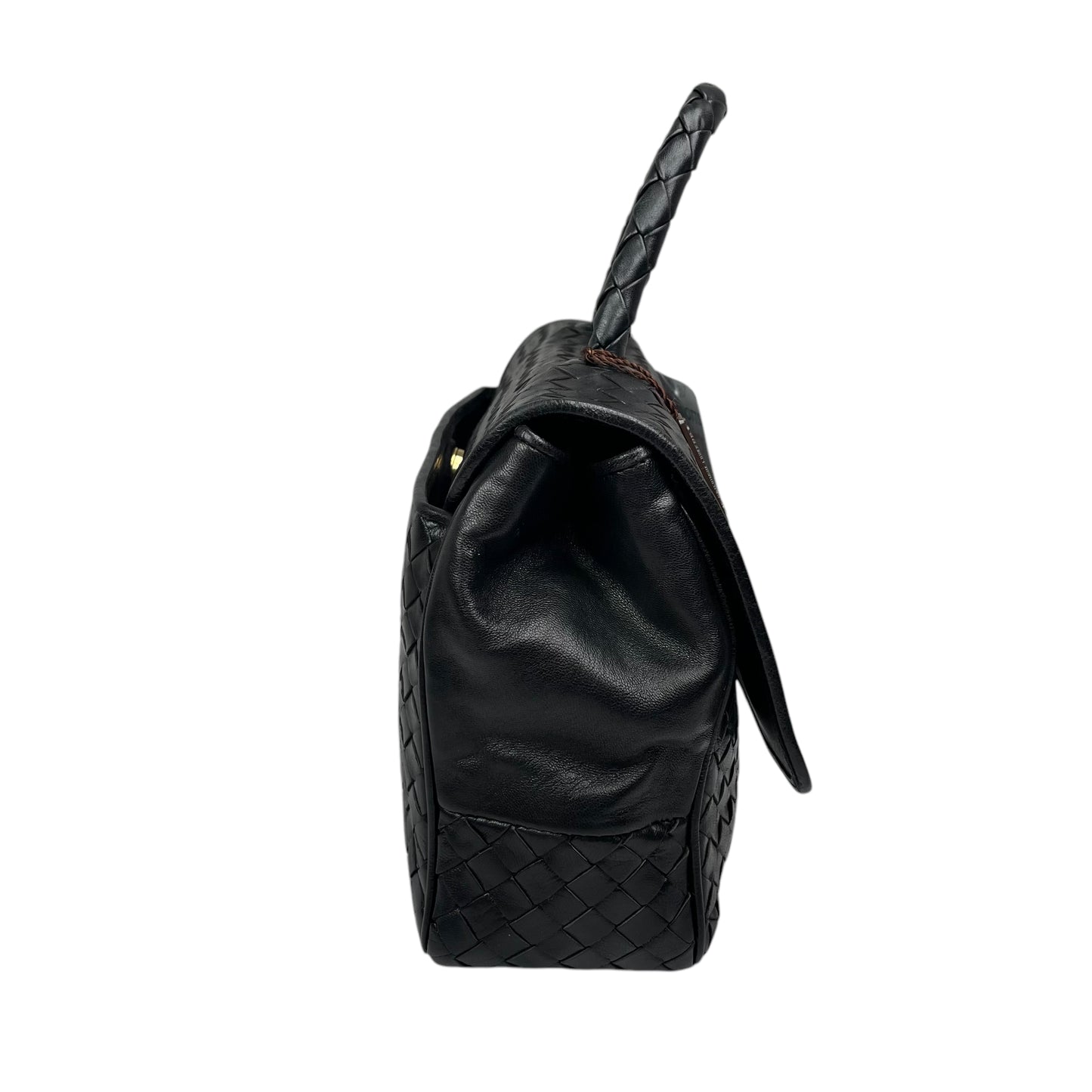 Bottega Veneta Black Intrecciato Leather Woven Top Handle Flap Turn-Lock Purse