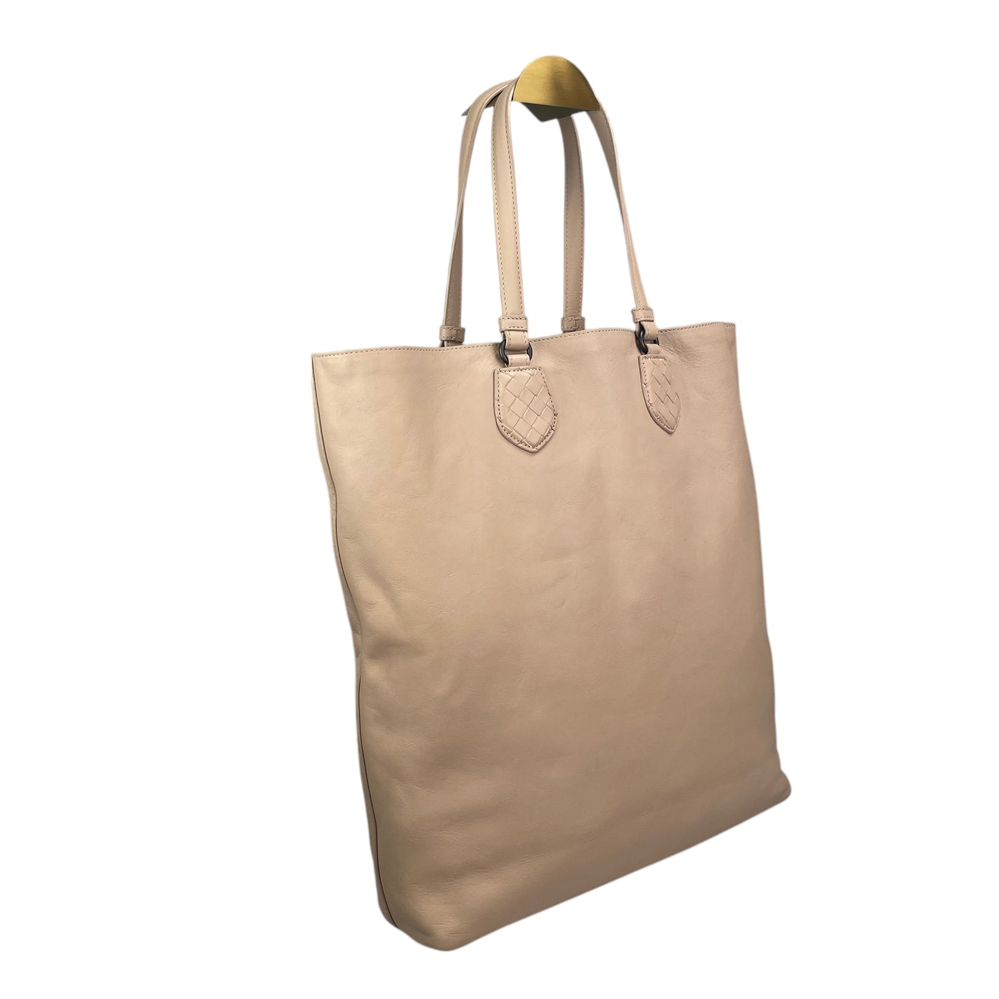 Bottega Veneta Pale Pink Gunmetal Leather Vertical Shopper Work Tote Bag Purse