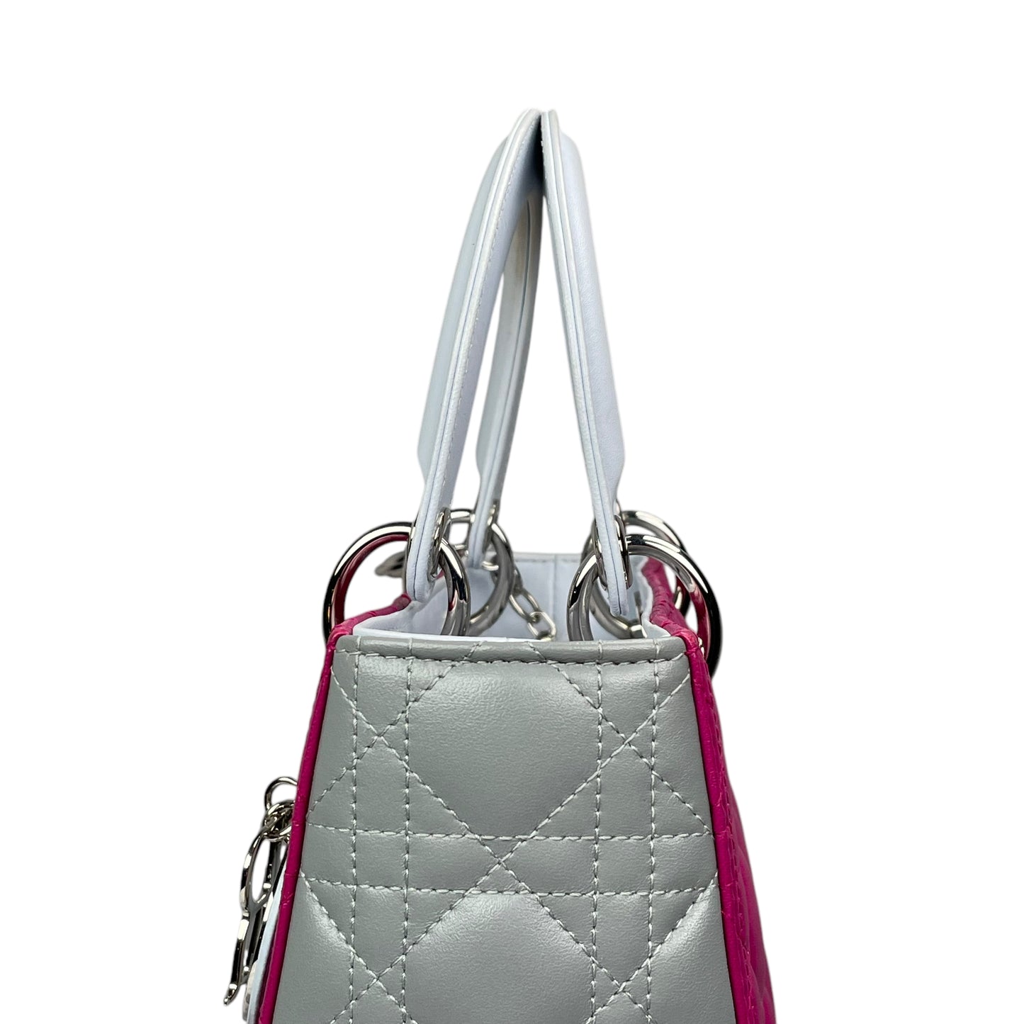 Christian Dior Lady Dior Cannage Limited Tri-Color Magenta Pale Blue Gray Purse