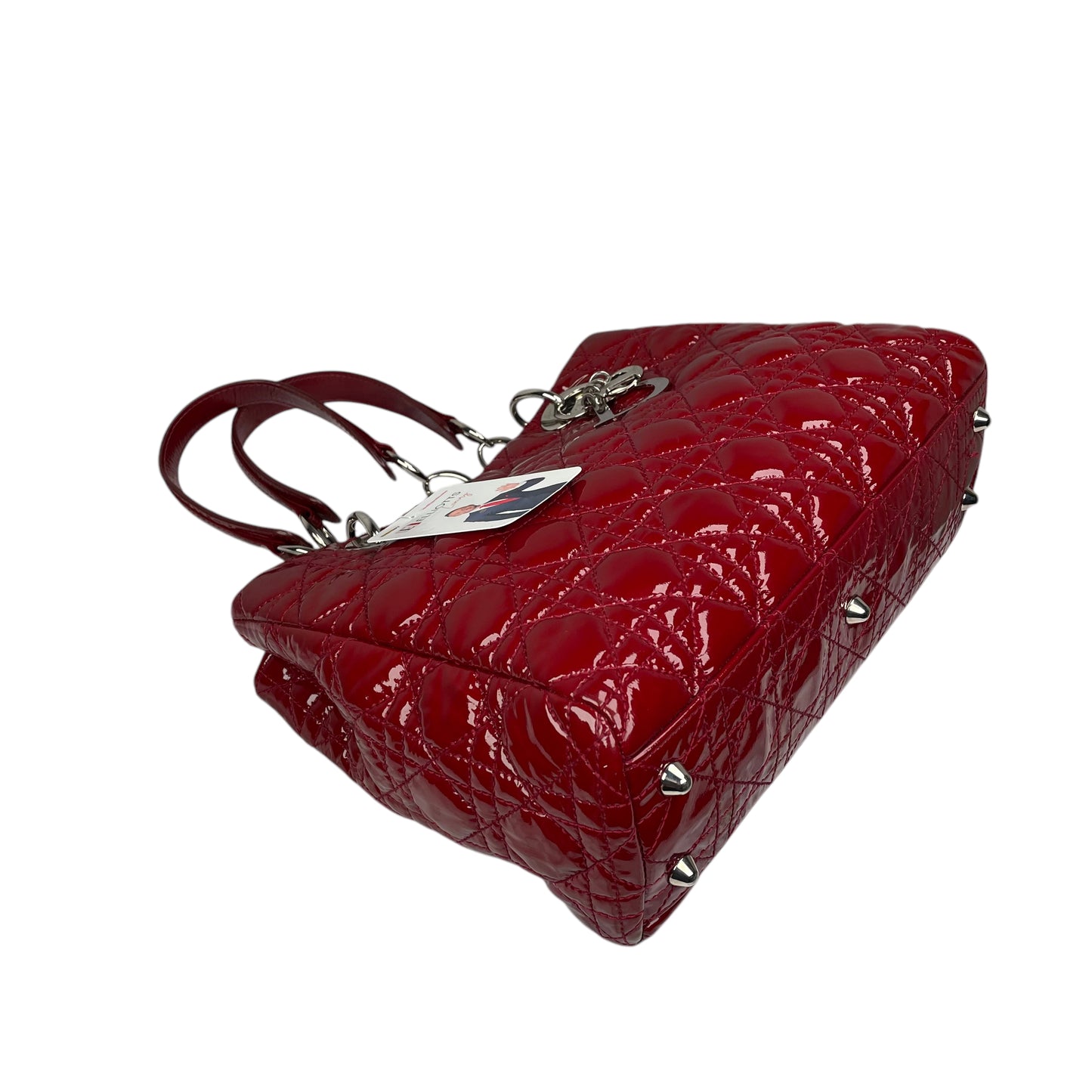 Christian Dior Lady Dior Soft Cannage Patent Quilted Silver Med Shoulder Purse