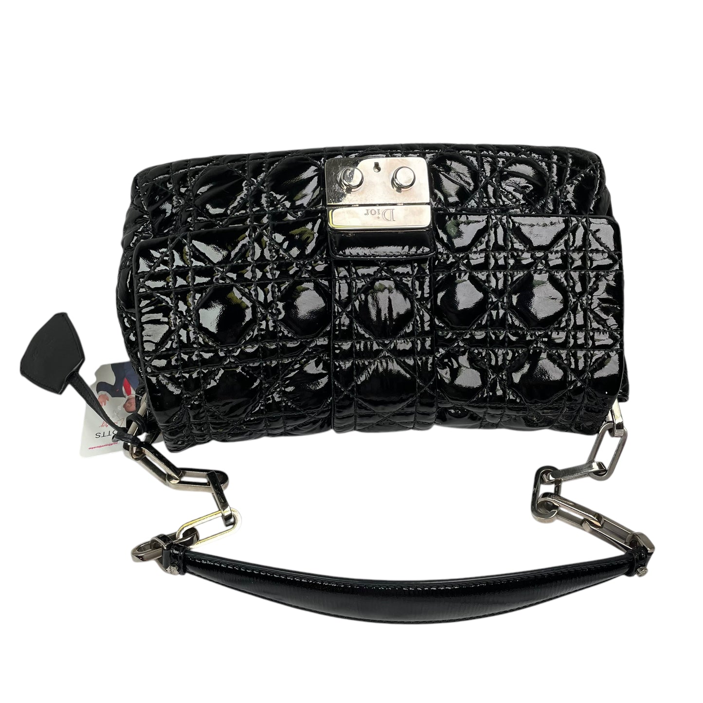 Christian Dior Black New Lock Patent Cannage Quilted Flap Shoulder Chain Purse