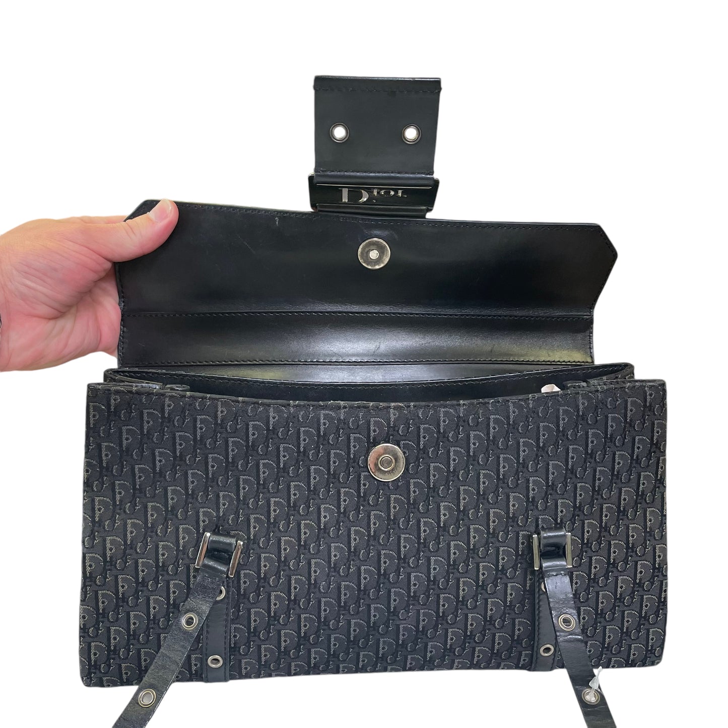 Christian Dior Diorissimo Street Chic East West Leather Trotter Monogram Shoulder Leather Black Purse