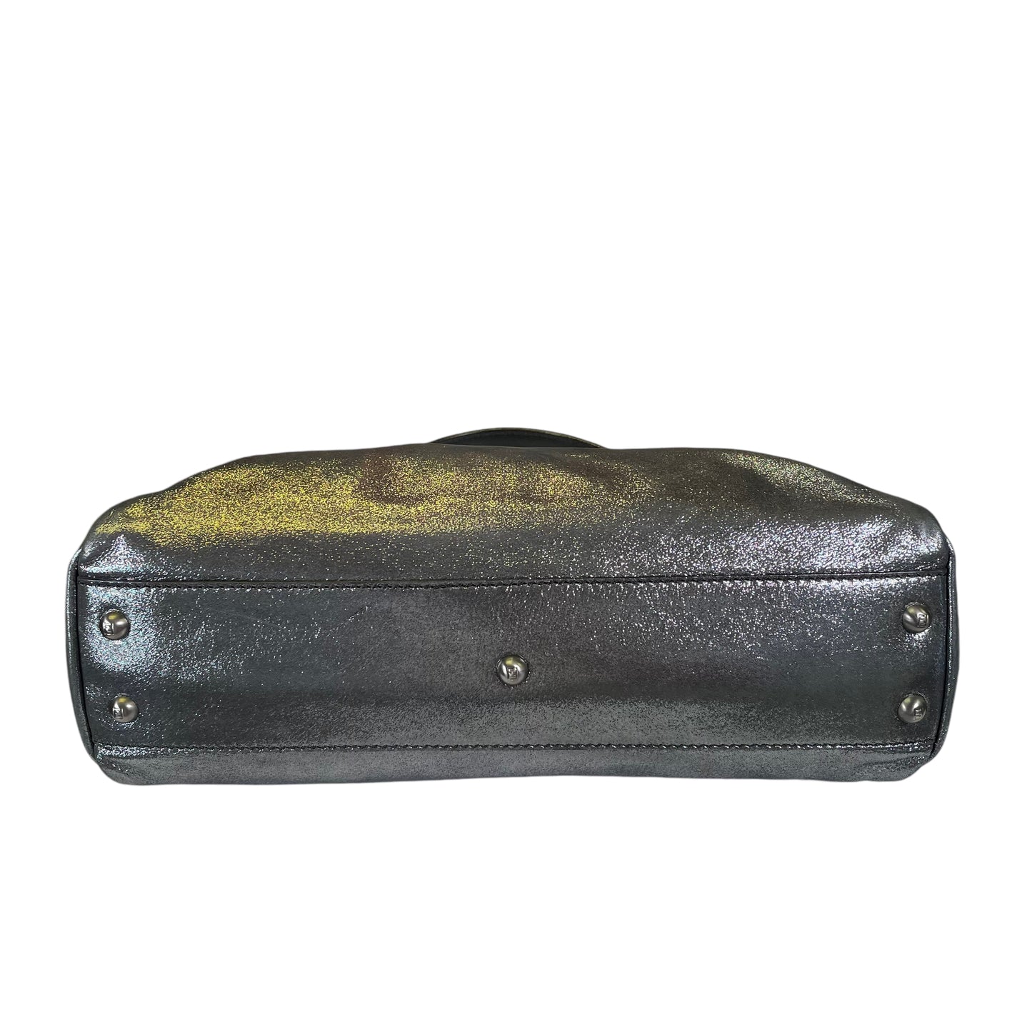 Fendi Peek A Boo Silver Glitter Shimmer Coated Canvas North South 2 Way Top Handle Shoulder Purse