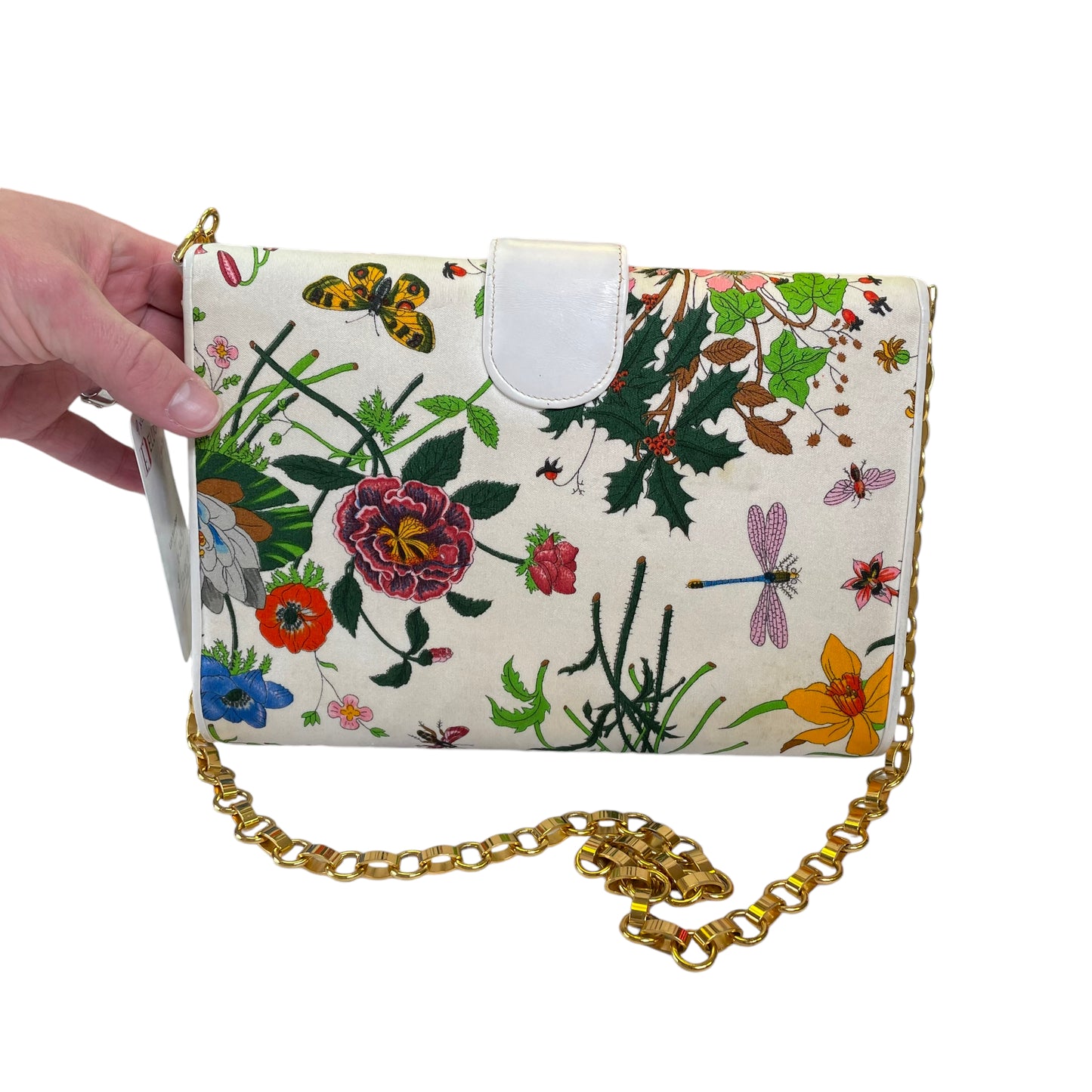 Gucci Vitorrio Accornero Snap Fabric Leather "Flora" Clutch 2 Way Chain Shoulder Purse