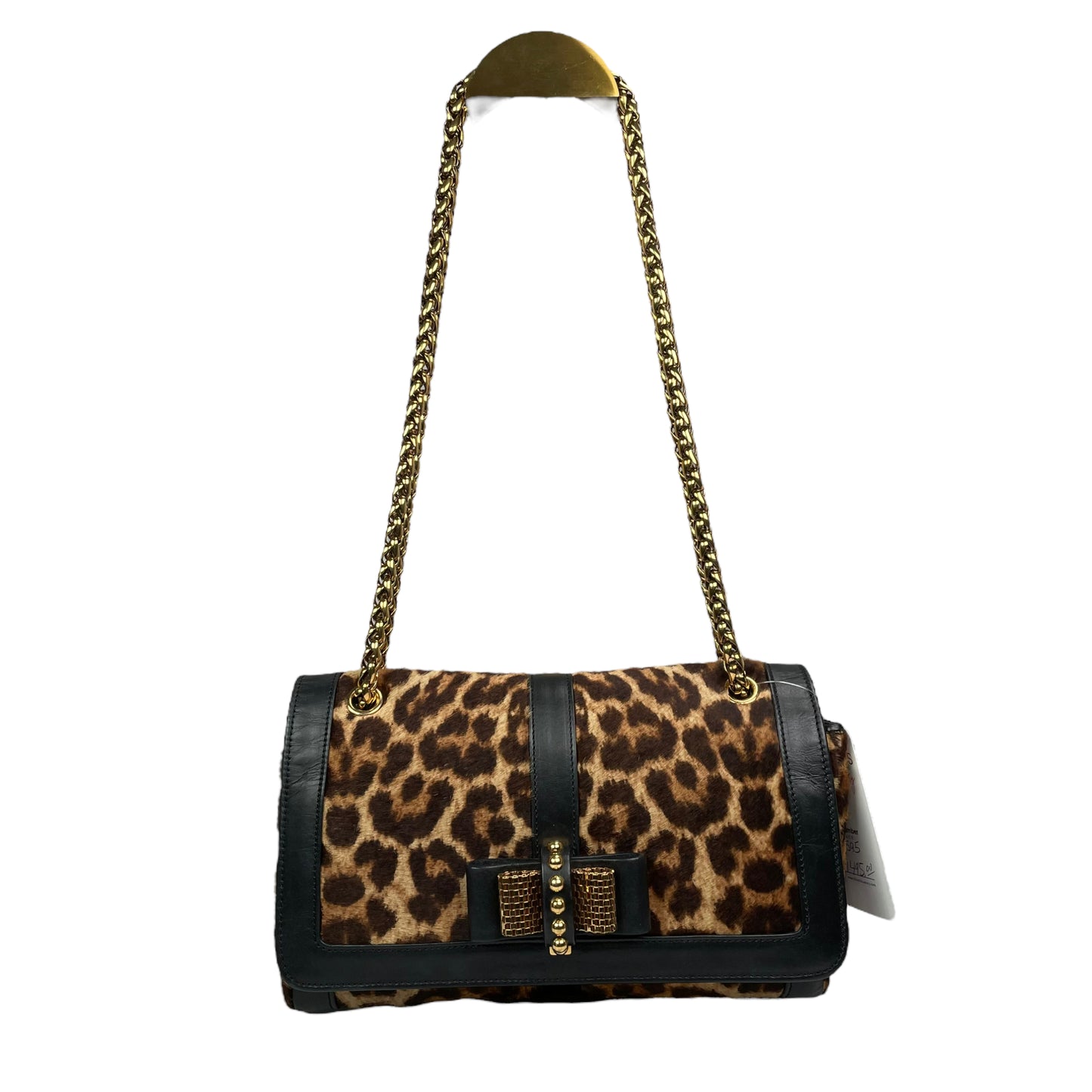 Christian Louboutin Bow Studded Cheetah Leopard 2-Way Flap Leather Black Gold Medium
