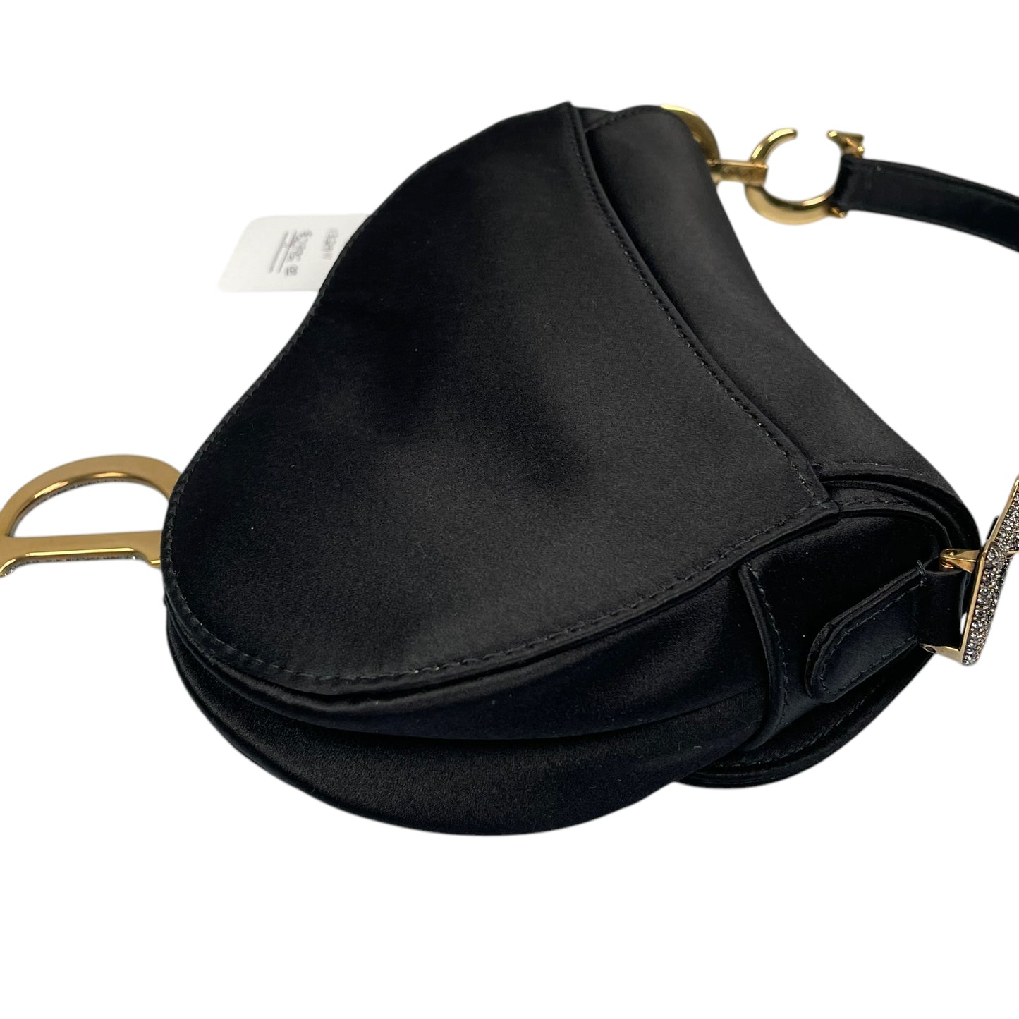 Christian Dior Mini Saddle Bag Black Silk Satin Crystal Encrusted Gold Hardware