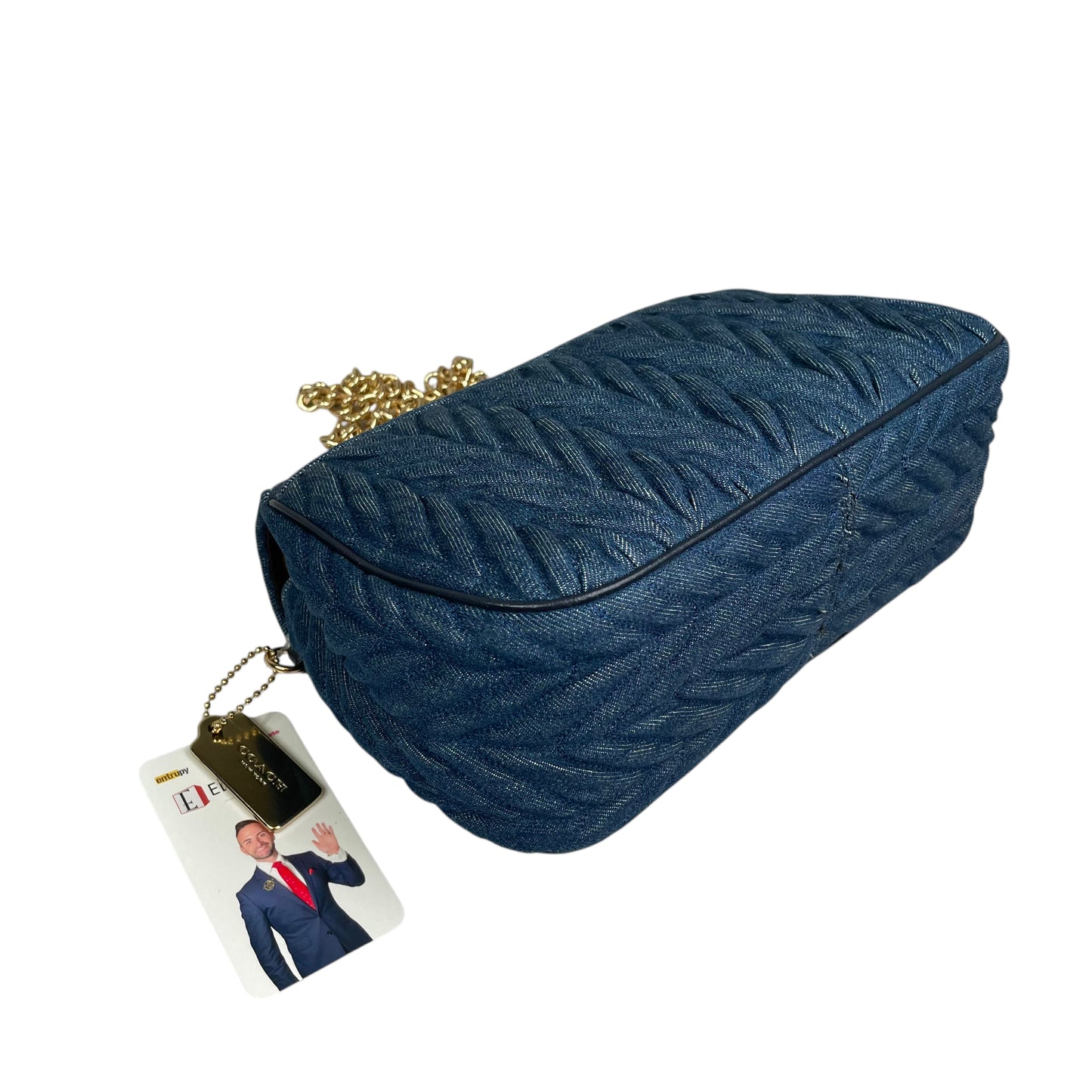 Coach Cassidy Denim Twist Quilted 2-Way Flap Turn-Lock Crossbody Shoulder Purse