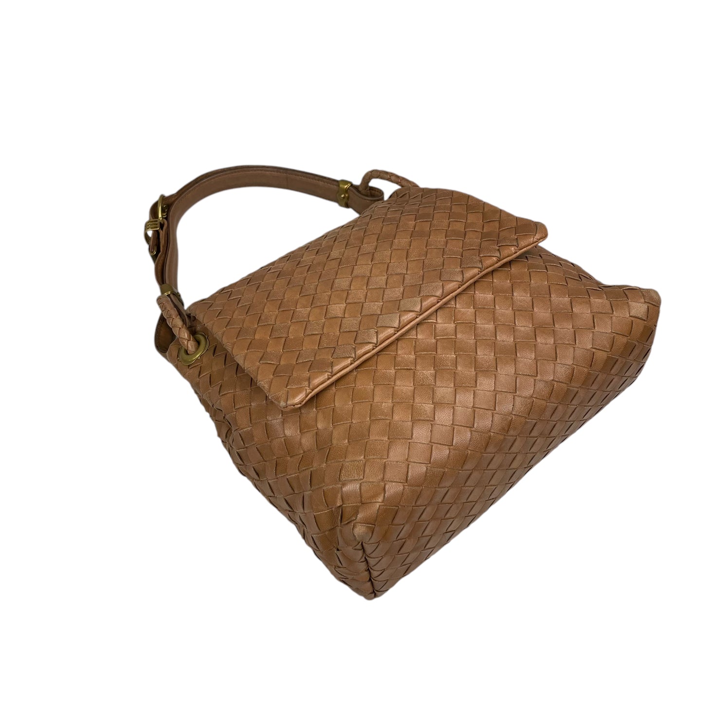 Bottega Veneta Intrecciato Nappa Light Brown Leather Clutch Small Shoulder Purse