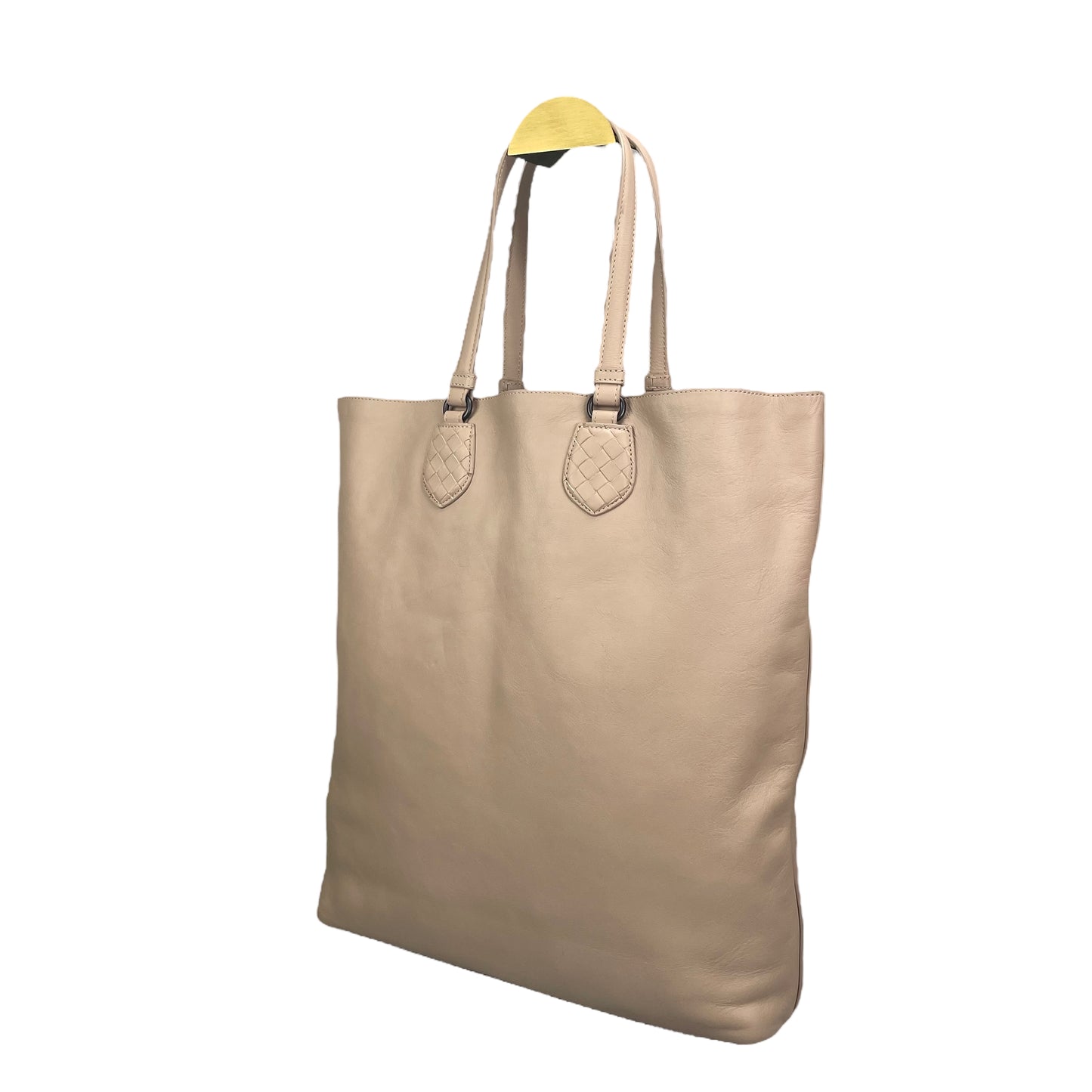 Bottega Veneta Pale Pink Gunmetal Leather Vertical Shopper Work Tote Bag Purse