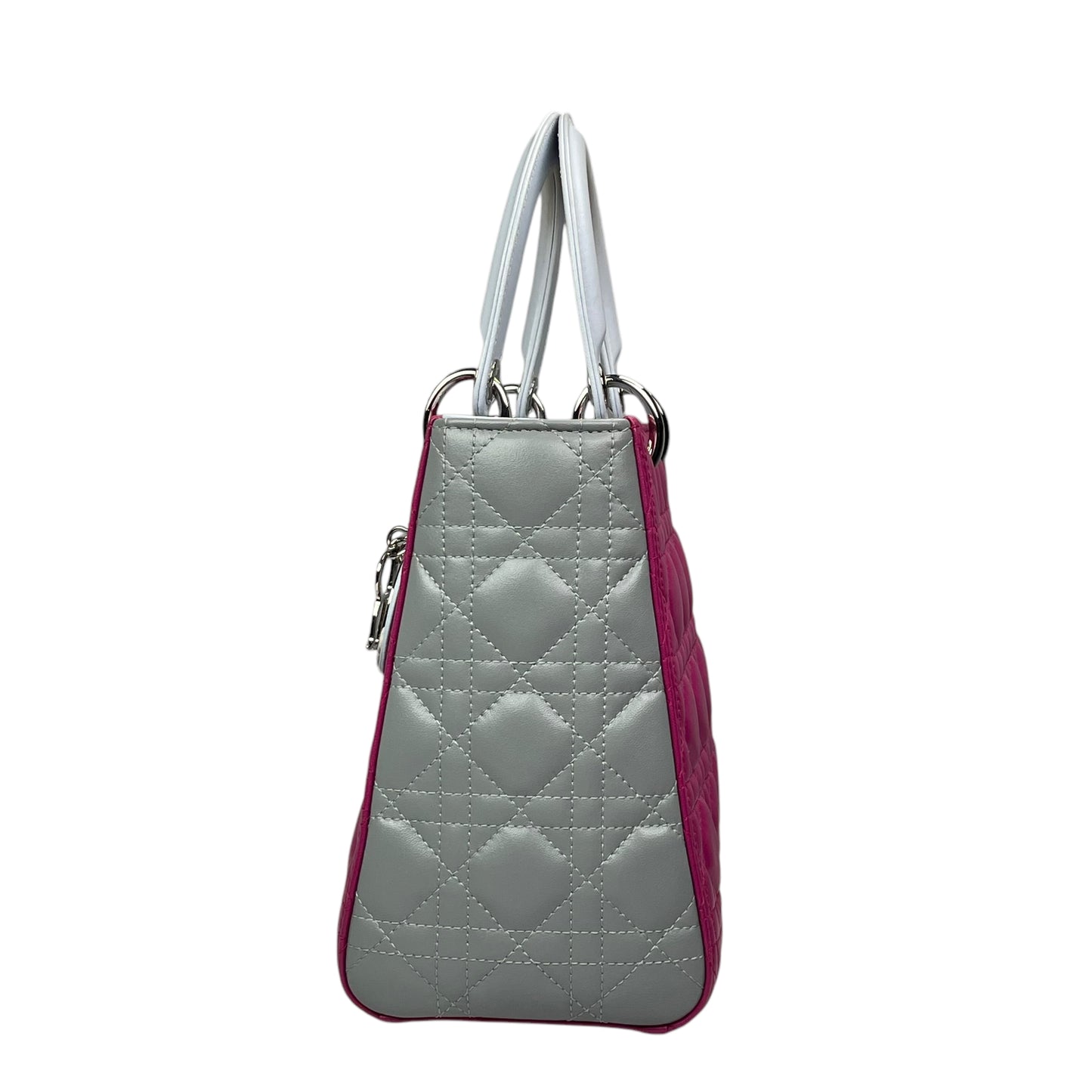 Christian Dior Lady Dior Cannage Limited Tri-Color Magenta Pale Blue Gray Purse