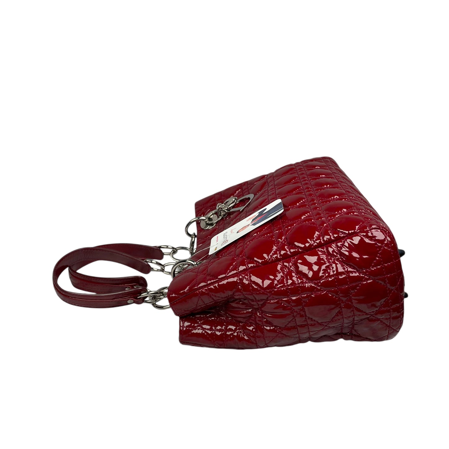 Christian Dior Lady Dior Soft Cannage Patent Quilted Silver Med Shoulder Purse