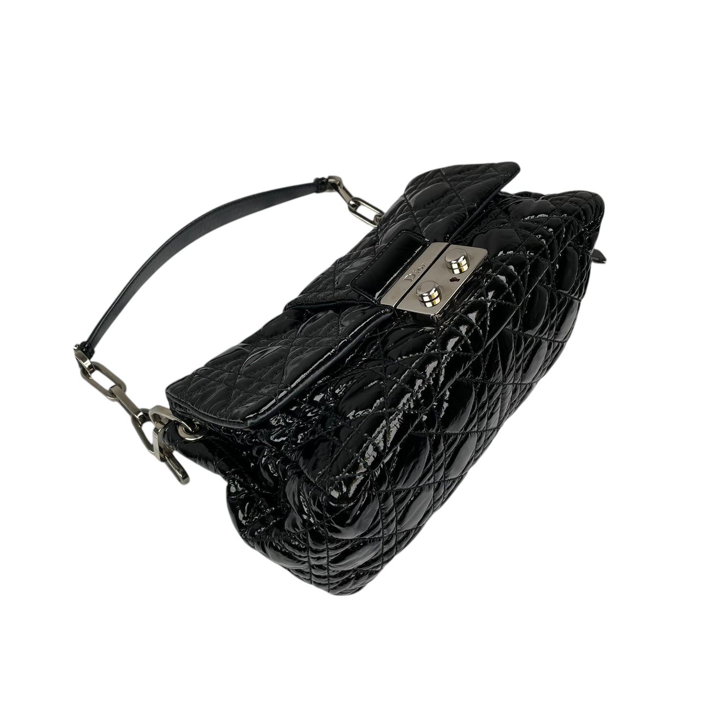 Christian Dior Black New Lock Patent Cannage Quilted Flap Shoulder Chain Purse