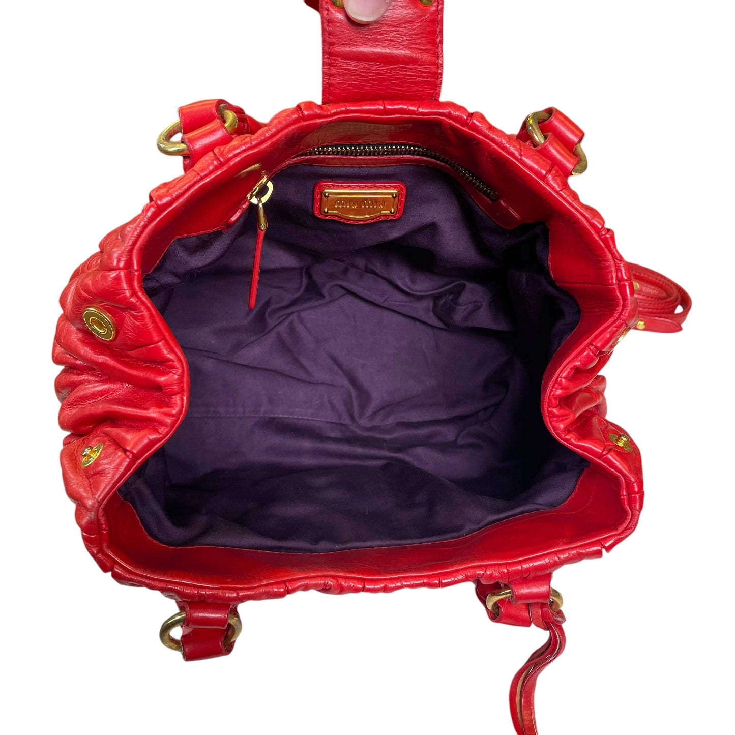 Miu Miu Tomato Red Rosa Matelasse Leather Two Way Gold Pretzel Crossbody Purse