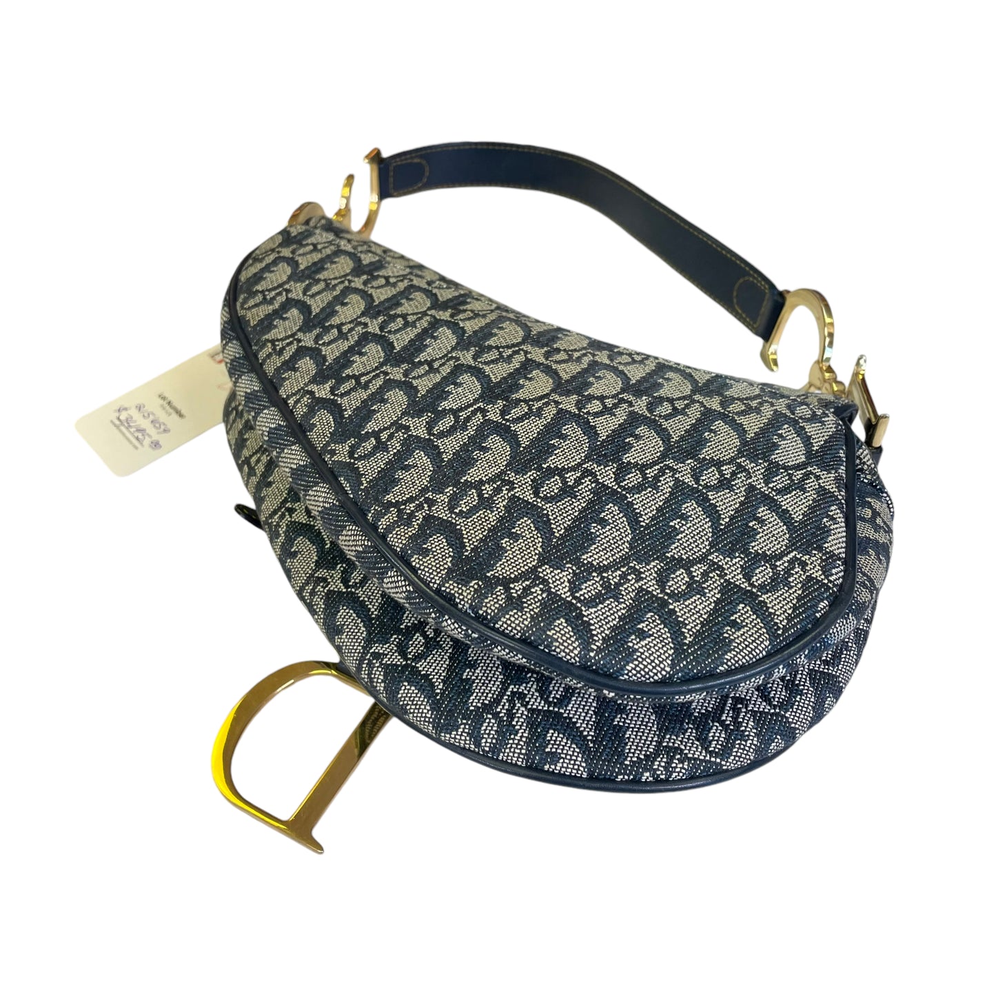 Christian Dior Oblique Classic Navy Trotter Monogram Gold Saddle Flap Shoulder Bag