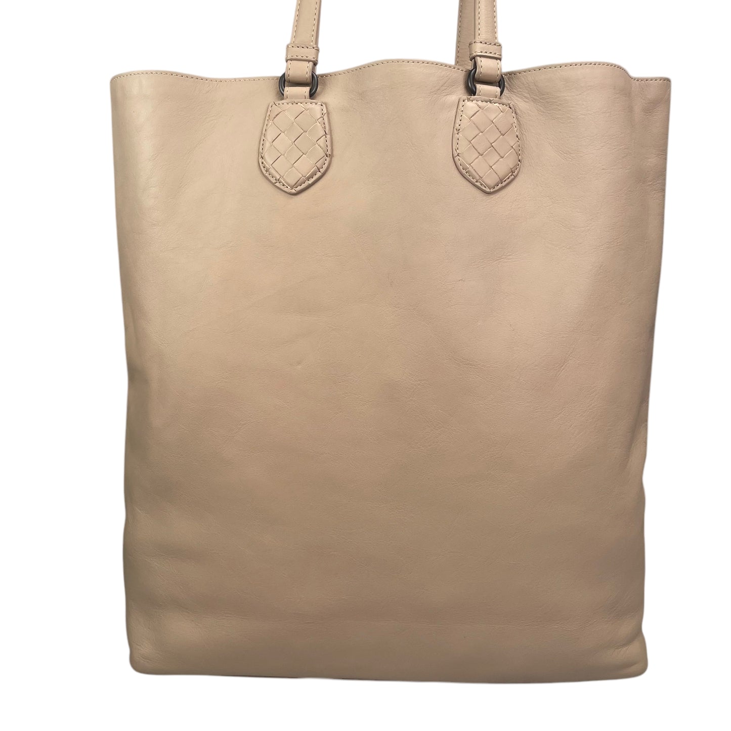 Bottega Veneta Pale Pink Gunmetal Leather Vertical Shopper Work Tote Bag Purse