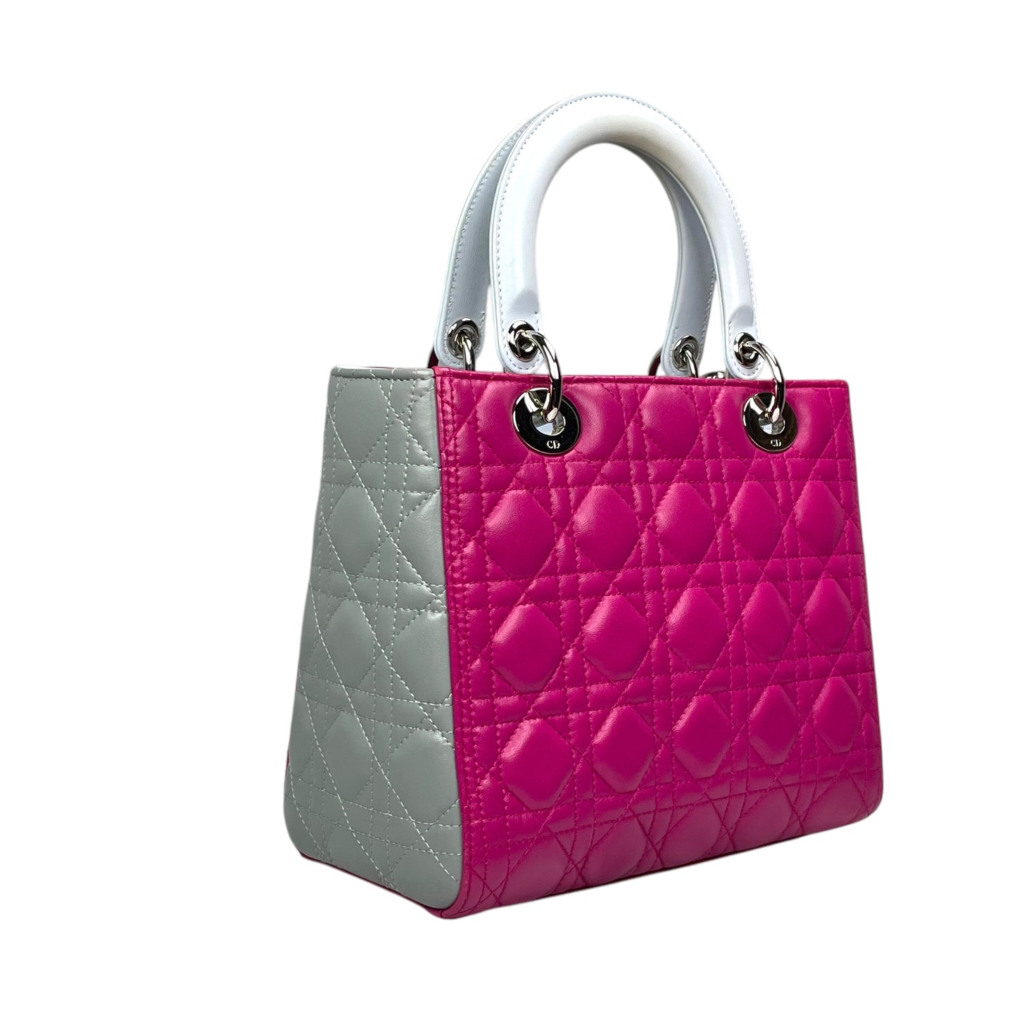 Christian Dior Lady Dior Cannage Limited Tri-Color Magenta Pale Blue Gray Purse