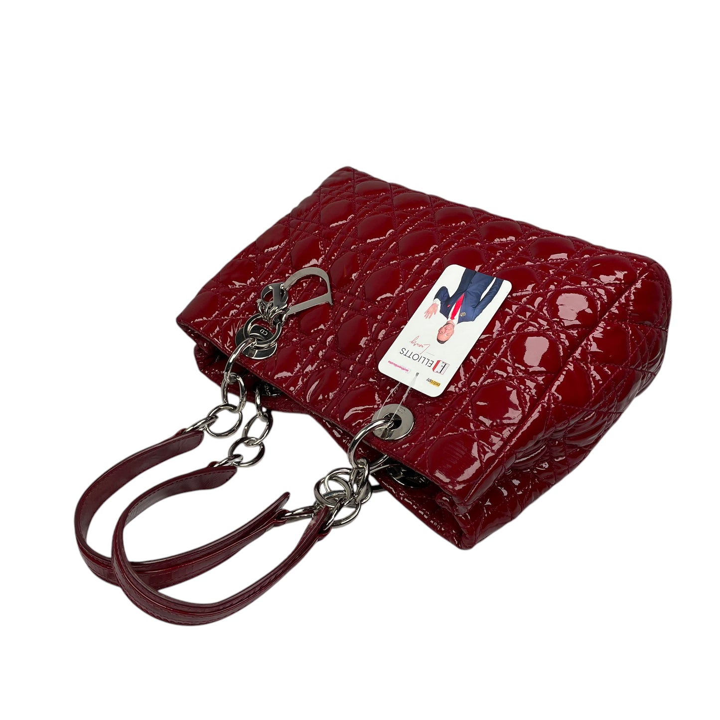 Christian Dior Lady Dior Soft Cannage Patent Quilted Silver Med Shoulder Purse