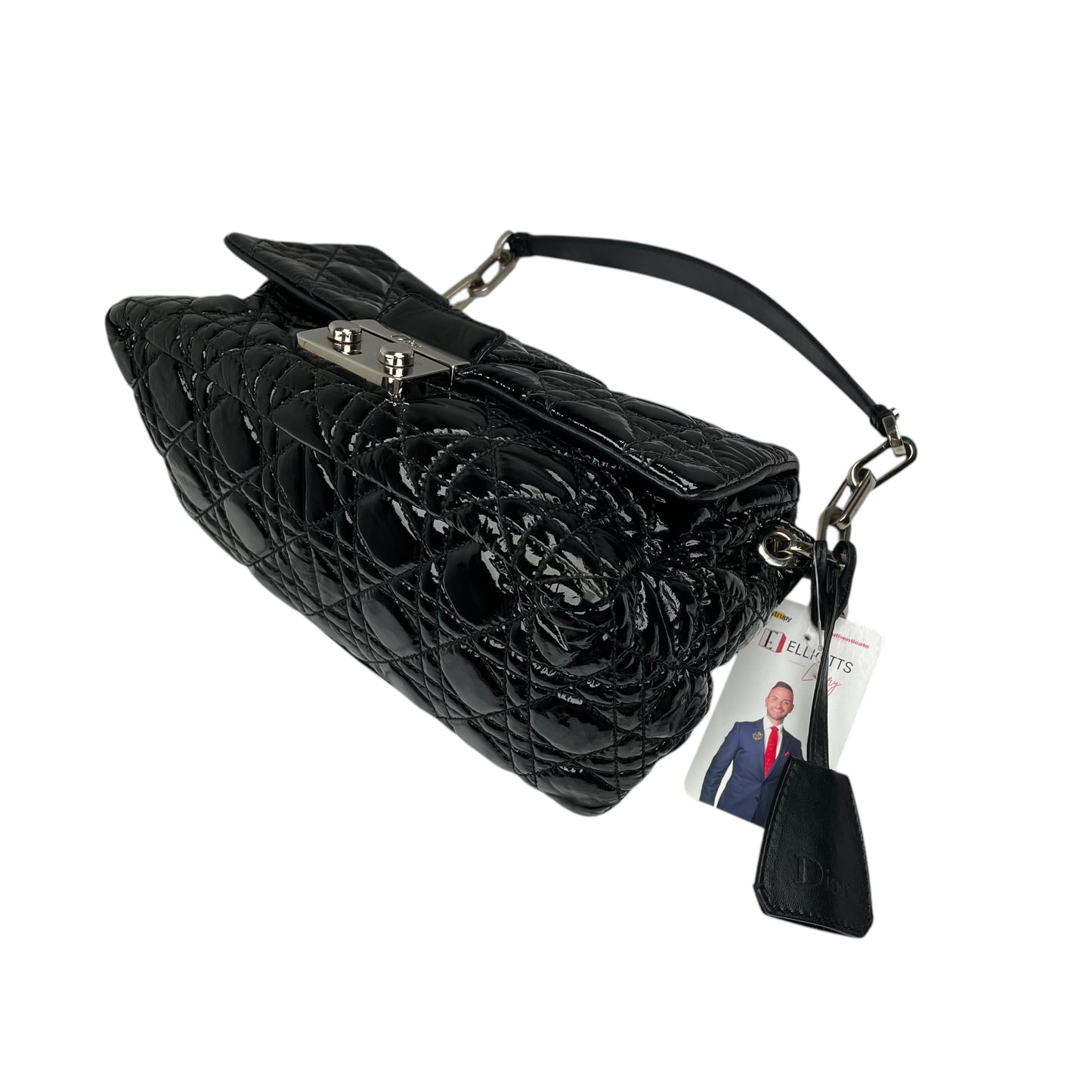 Christian Dior Black New Lock Patent Cannage Quilted Flap Shoulder Chain Purse