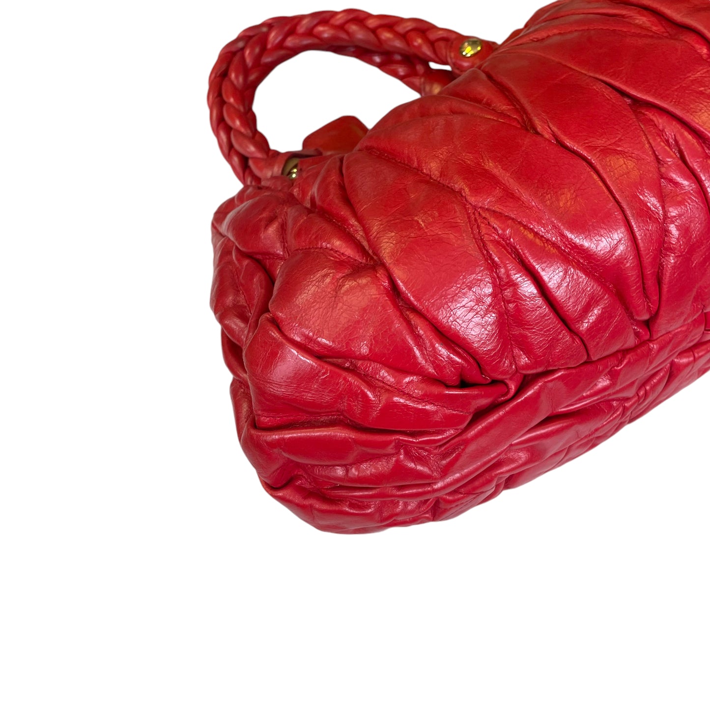 Miu Miu Tomato Red Rosa Matelasse Leather Two Way Gold Pretzel Crossbody Purse