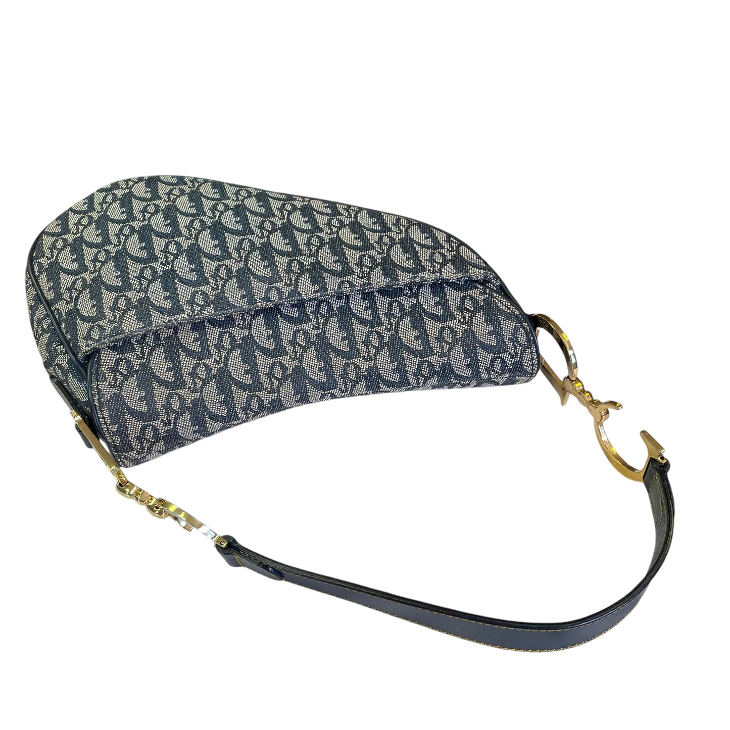 Christian Dior Oblique Classic Navy Trotter Monogram Gold Saddle Flap Shoulder Bag