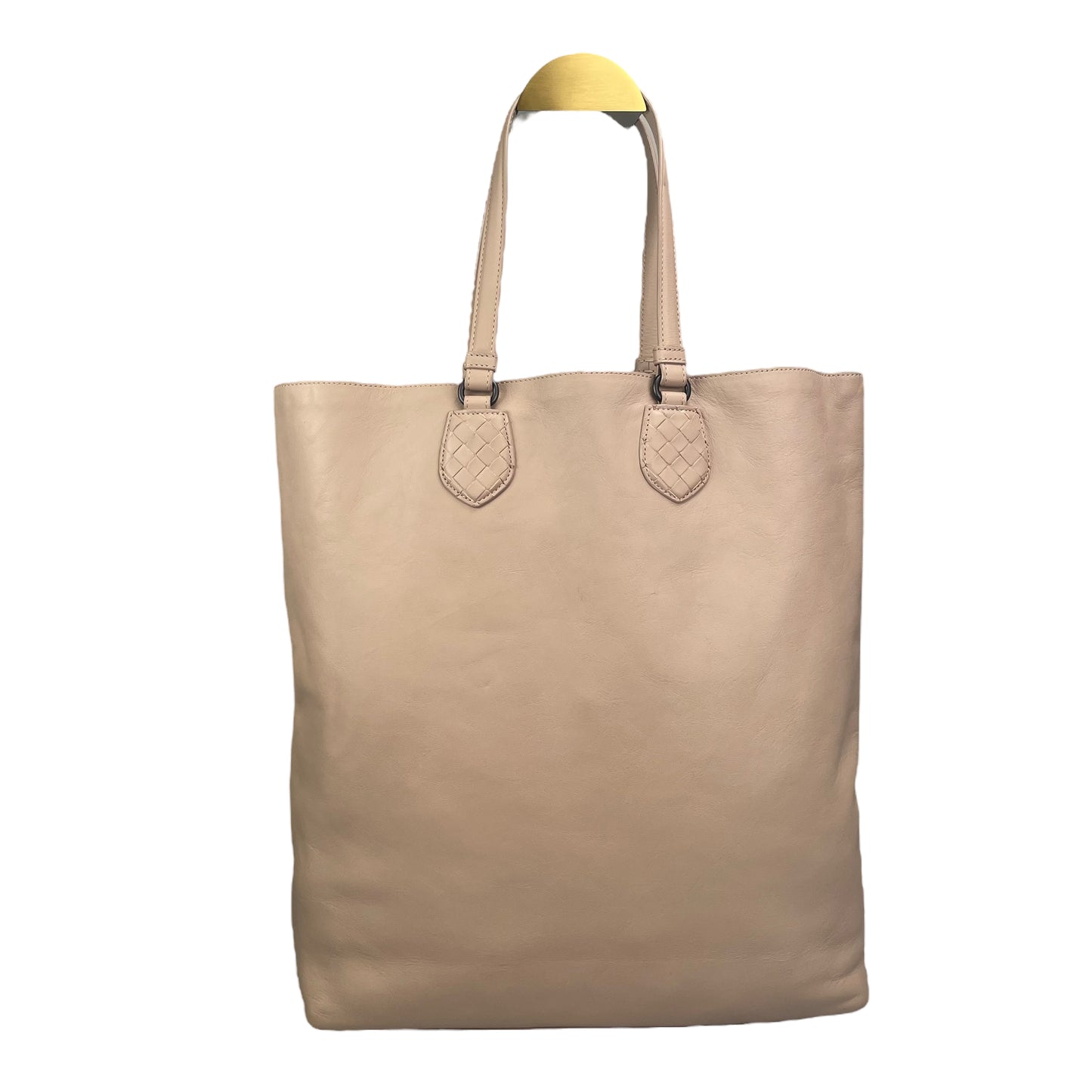 Bottega Veneta Pale Pink Gunmetal Leather Vertical Shopper Work Tote Bag Purse
