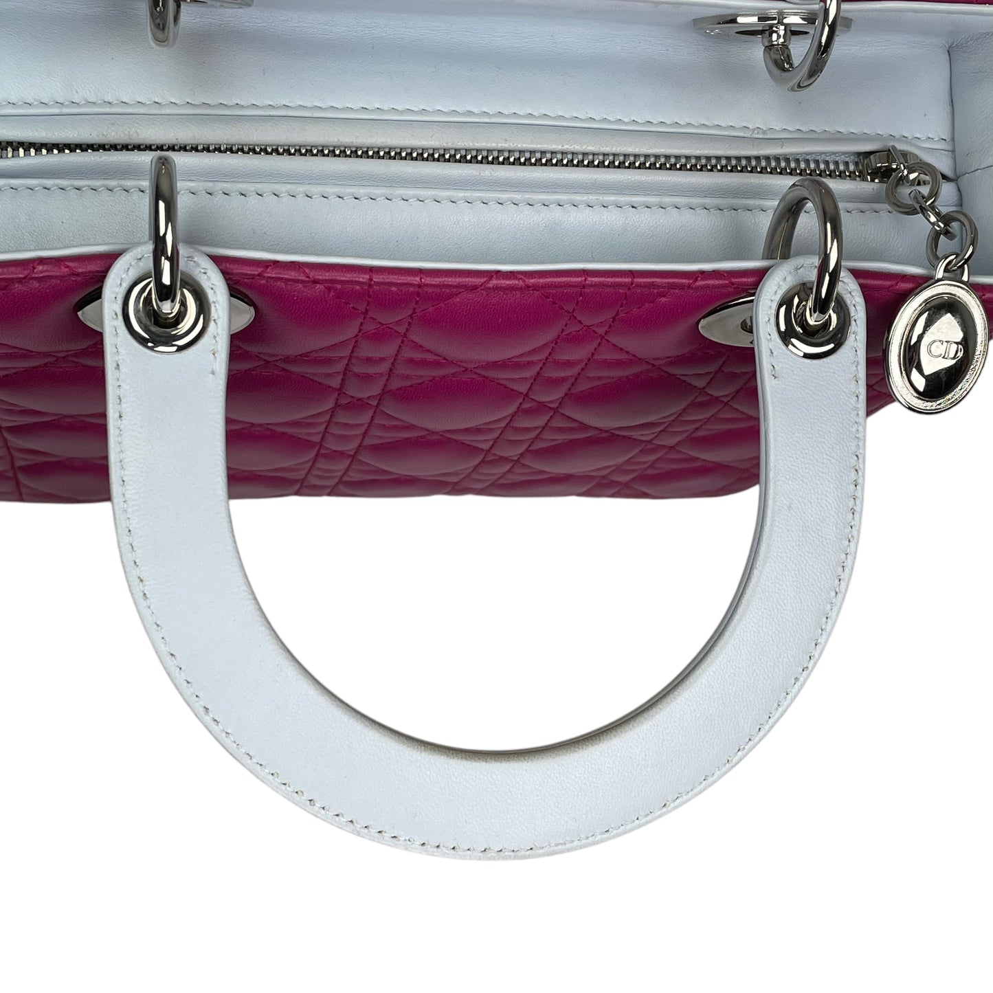 Christian Dior Lady Dior Cannage Limited Tri-Color Magenta Pale Blue Gray Purse