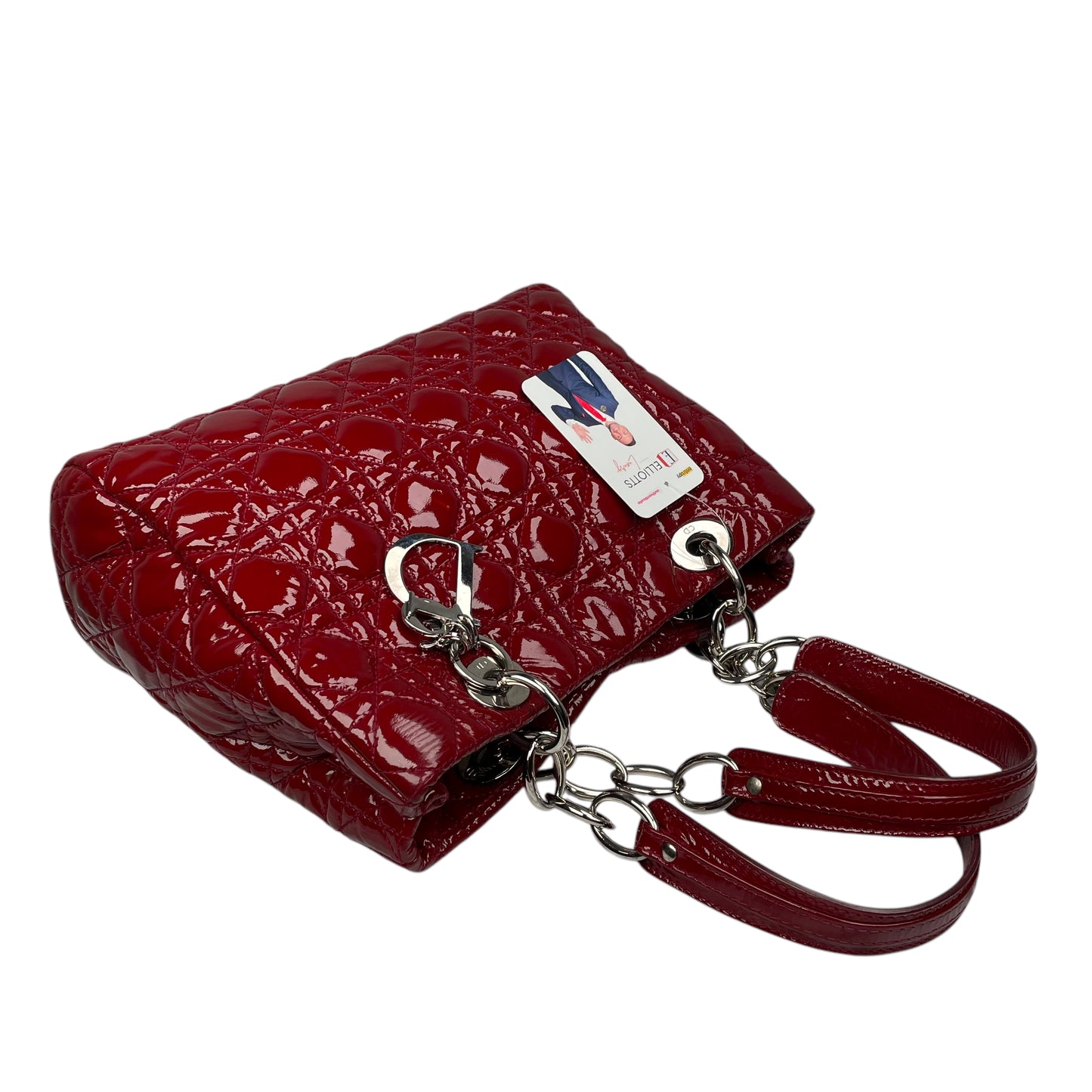 Christian Dior Lady Dior Soft Cannage Patent Quilted Silver Med Shoulder Purse
