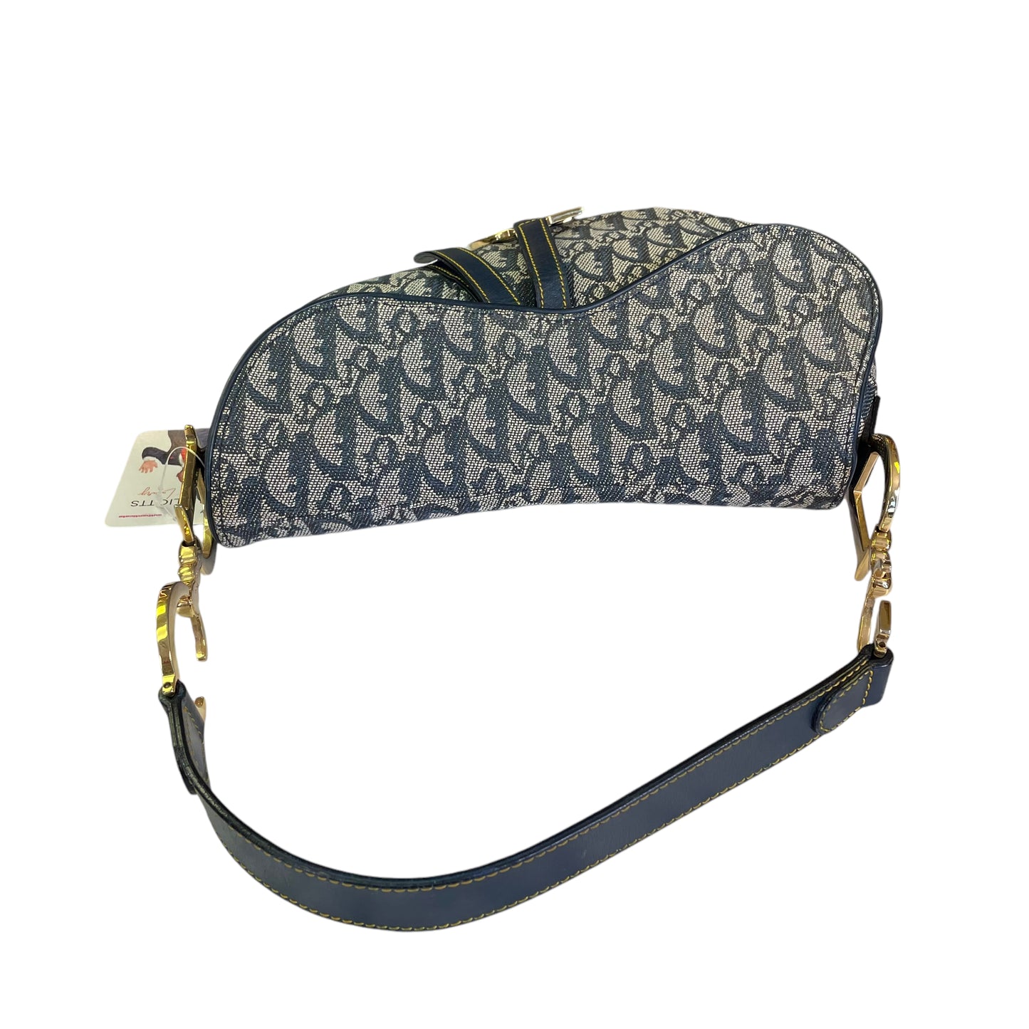 Christian Dior Oblique Classic Navy Trotter Monogram Gold Saddle Flap Shoulder Bag