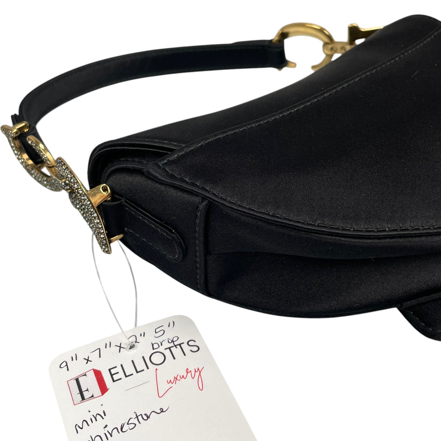 Christian Dior Mini Saddle Bag Black Silk Satin Crystal Encrusted Gold Hardware