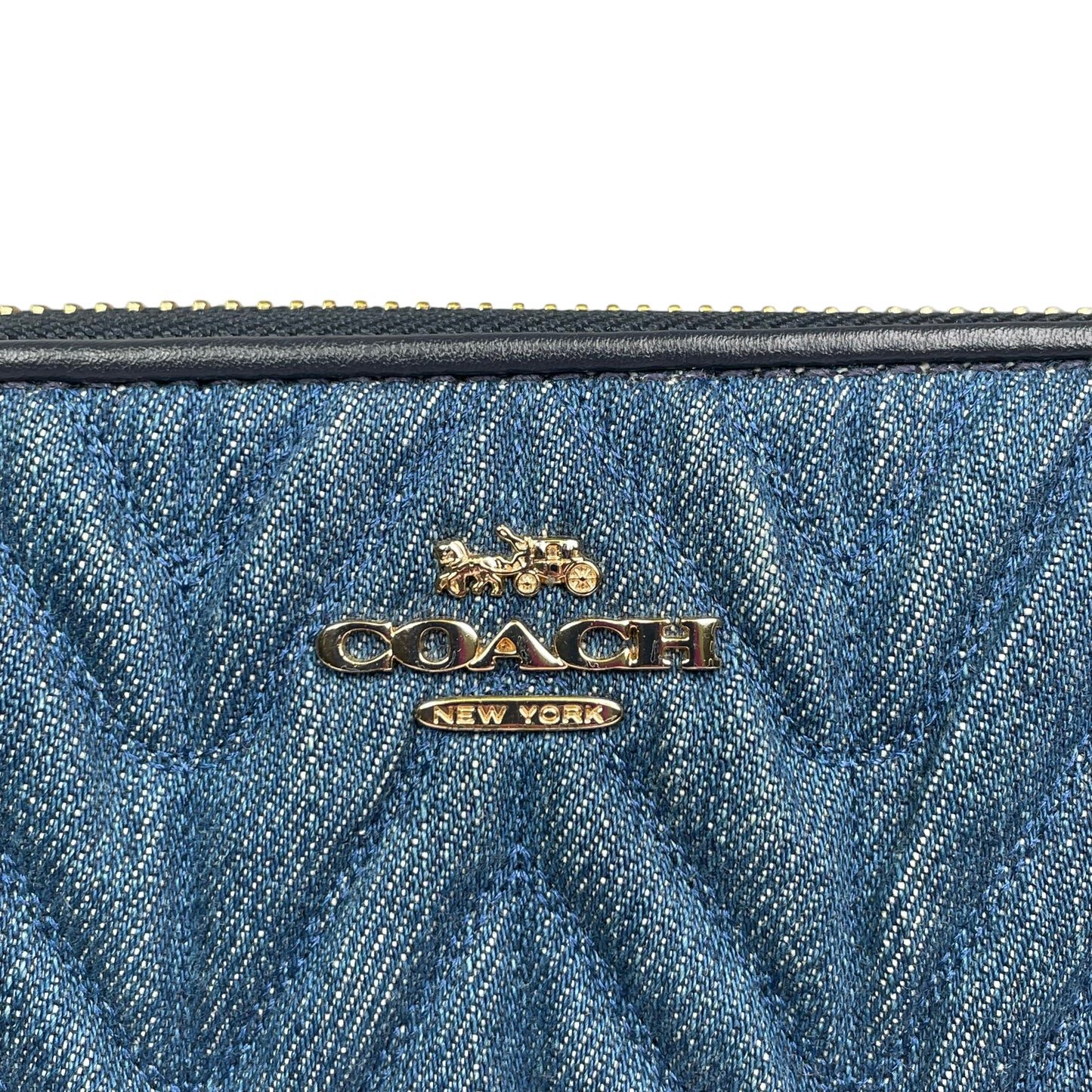 Coach Madison Denim Twist Long Navy Blue Leather Gold Trim Zip Around Wallet