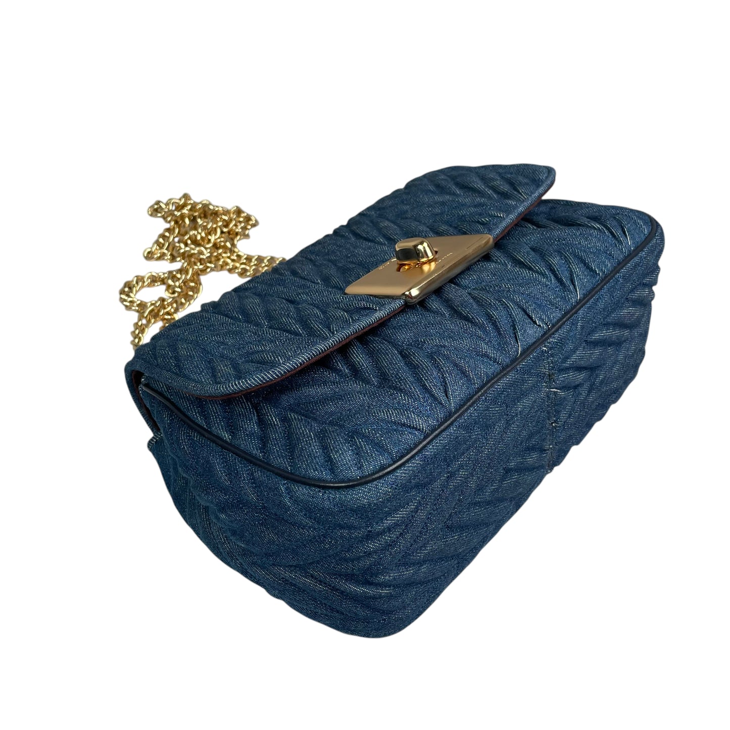 Coach Cassidy Denim Twist Quilted 2-Way Flap Turn-Lock Crossbody Shoulder Purse