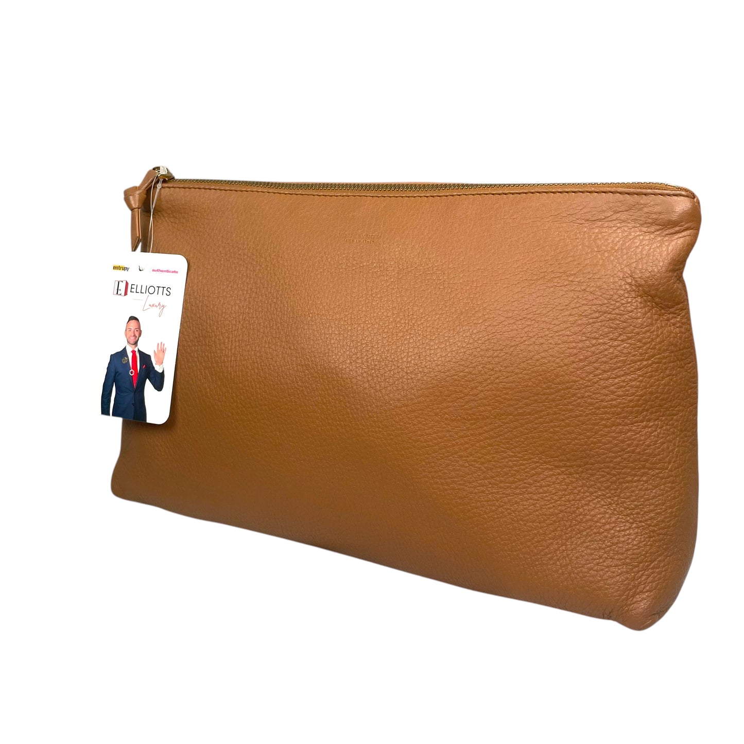 Bottega Veneta Leather Toiletry Bag Tan Pebbled Cosmetic Poouch Medium Clutch